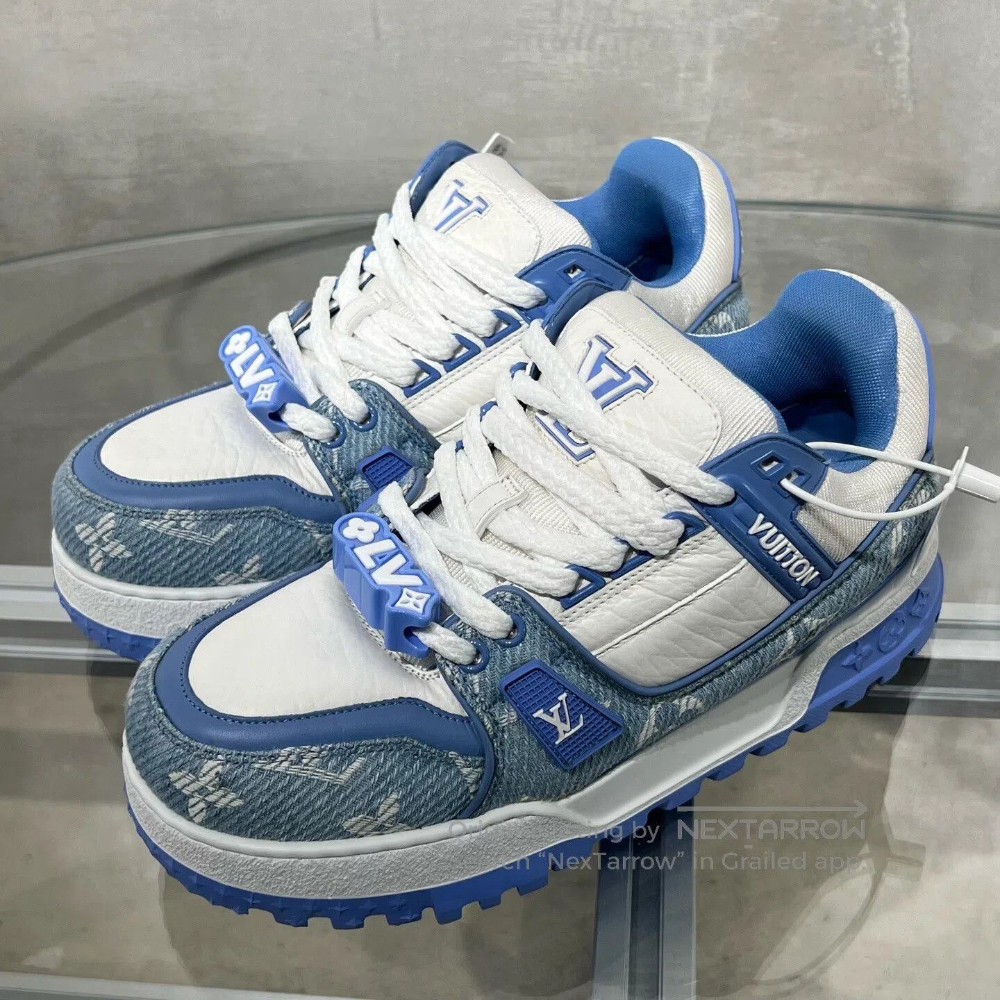 Louis Vuitton Louis Vuitton Trainer Maxi White and Blue Jeans shoes Size US 8 / IT 38 - 1 Thumbnail