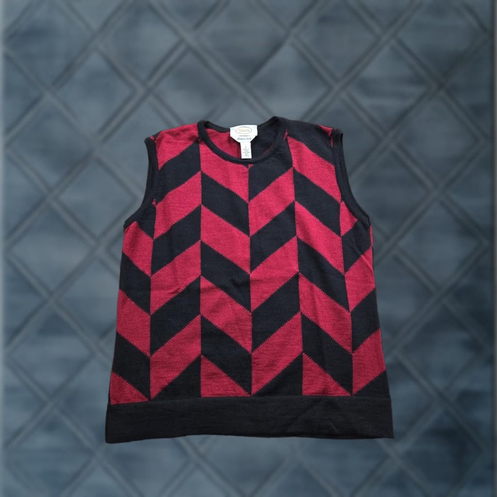 Talbots Talbots Sweater Vest Womens Small Red Black Chevron Merino Wool Made Italy Size S / US 4 / IT 40 - 1 Thumbnail