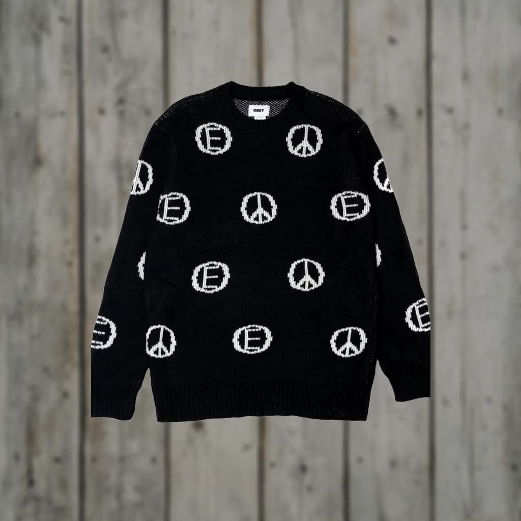 Obey VINTAGE Obey Peace Spellout Sweater Shirt Small Black 2010s Mens Size S / US 4 / IT 40 - 1 Thumbnail