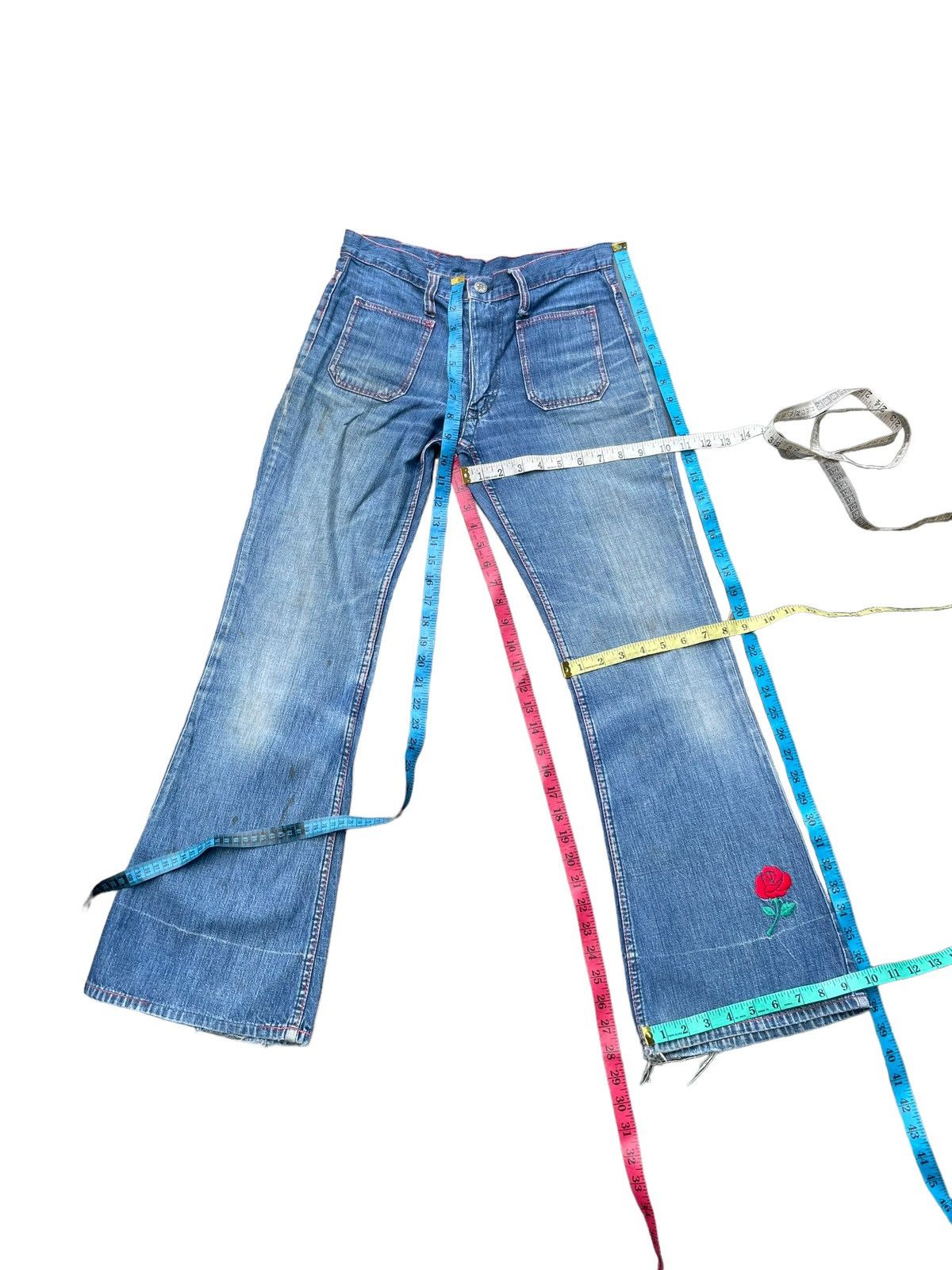 Japanese Brand Vintage Flare Jeans East Faded Denim Size 29" - 14 Thumbnail