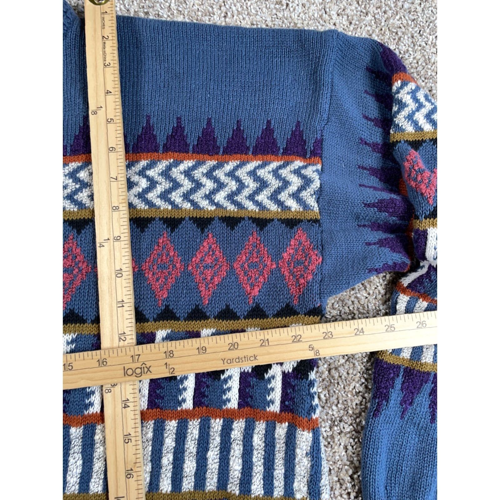 Vintage VINTAGE Geometric Pattern Sweater Mens XL Blue 90s Chunky Knit Ramie-Cotton-Acrylic Heavyweight Size US XL / EU 56 / 4 - 6 Thumbnail