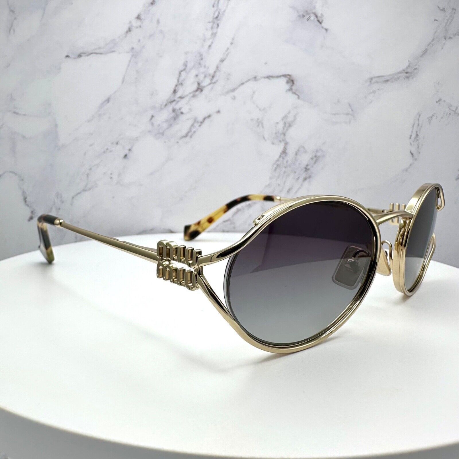 New MIU MIU Sunglasses Gold Metal Slim Frame Oval