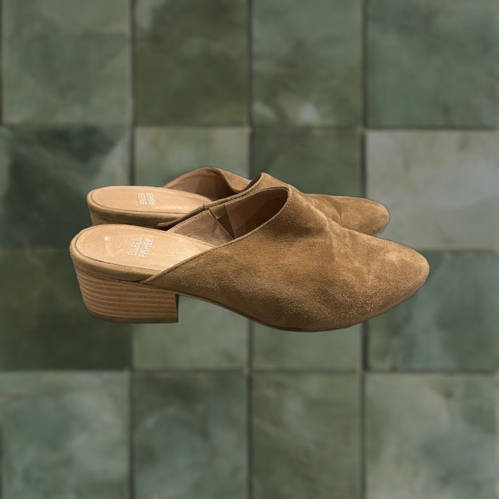 Eileen Fisher EILEEN FISHER Sylvia Suede Mule Clog Block Heels Brown Women Size 7.5 Size US 7.5 / IT 37.5 - 1 Thumbnail