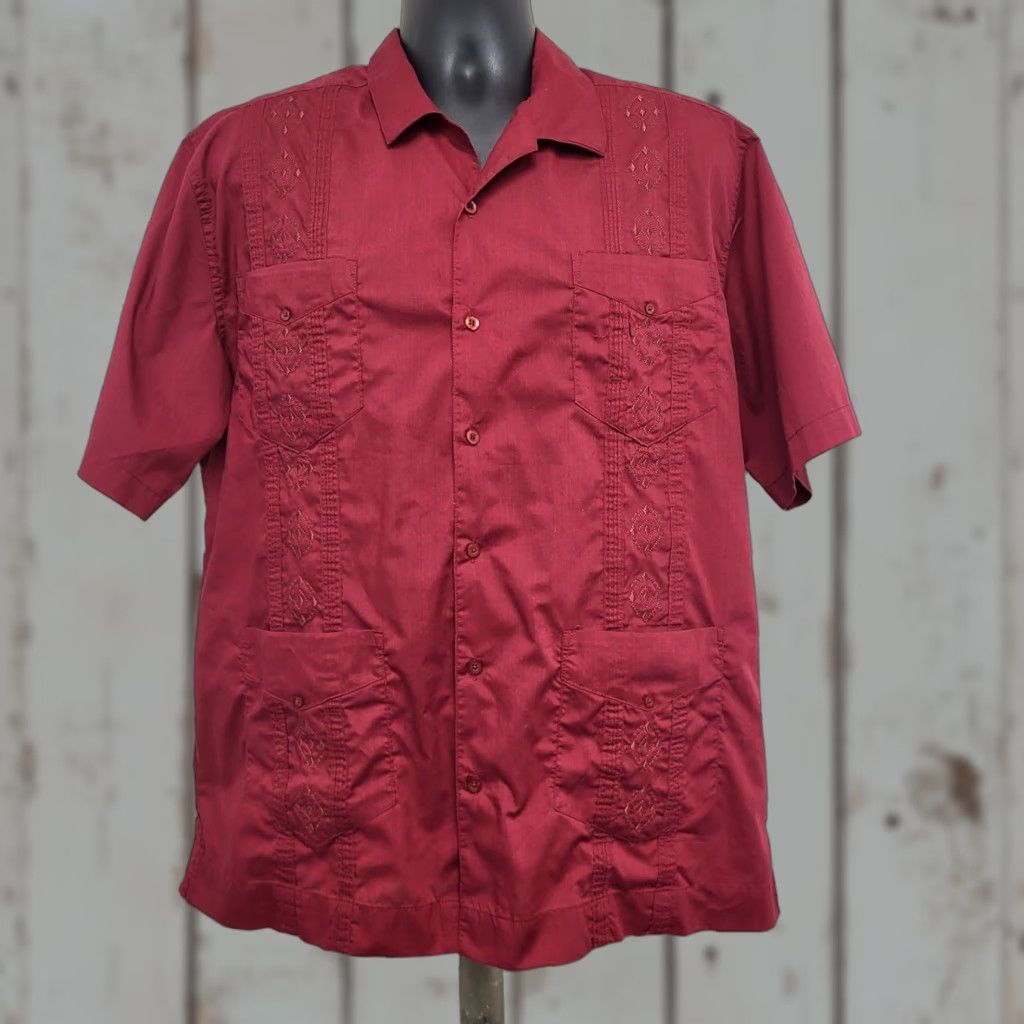 Vintage CUGI Guayabera Shirt Mens XL Red Embroidered Pockets Button-Up Bartender Cigar Beach Classic Vintage No Size US XL / EU 56 / 4 - 1 Thumbnail