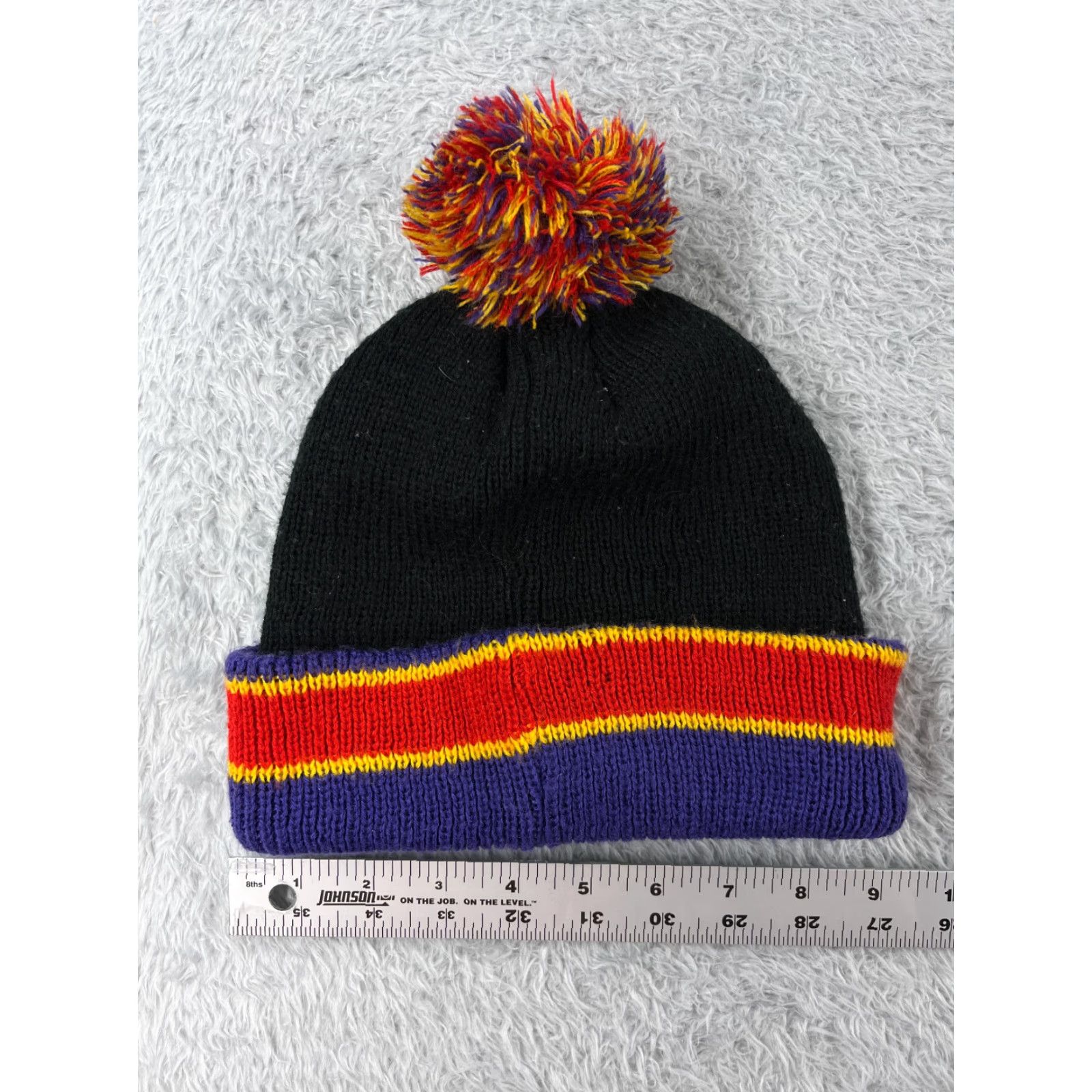 Vintage Harlem Wizards Beanie Black Red Purple Stripe Acrylic Pom Adult One Size Size ONE SIZE - 5 Thumbnail