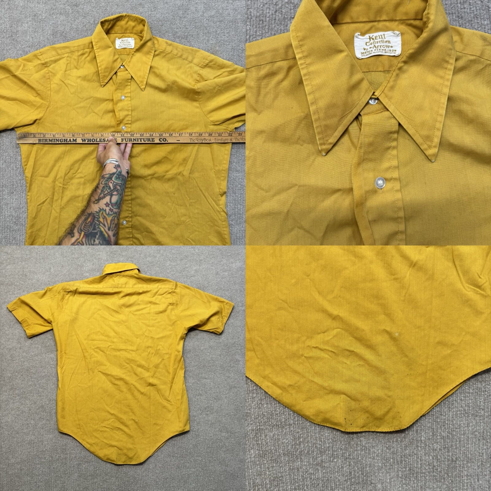 Arrow VINTAGE Arrow Kent Collection Shirt Mens L Button Up 50s Distressed Yellow Size US L / EU 52-54 / 3 - 8 Thumbnail