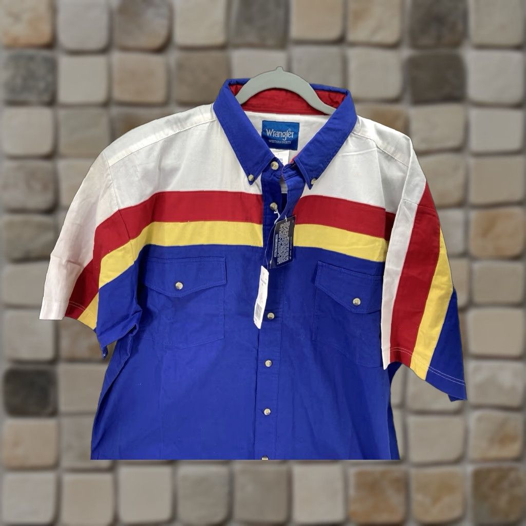 Wrangler VINTAGE Wrangler Bonanza Rodeo Shirt Men XL Stripe Short Sleeve Button Heavy Cotton Western NWT Size US XL / EU 56 / 4 - 1 Thumbnail