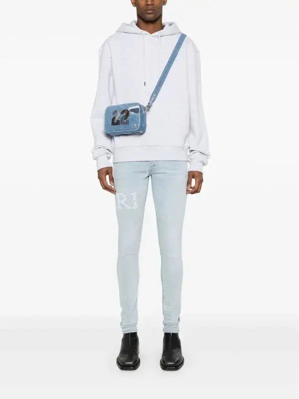 Amiri o1orln0326 Bandana-Jacquard Logo-Appliqué Jeans in Blue Size US 32 / EU 48 - 2 Thumbnail