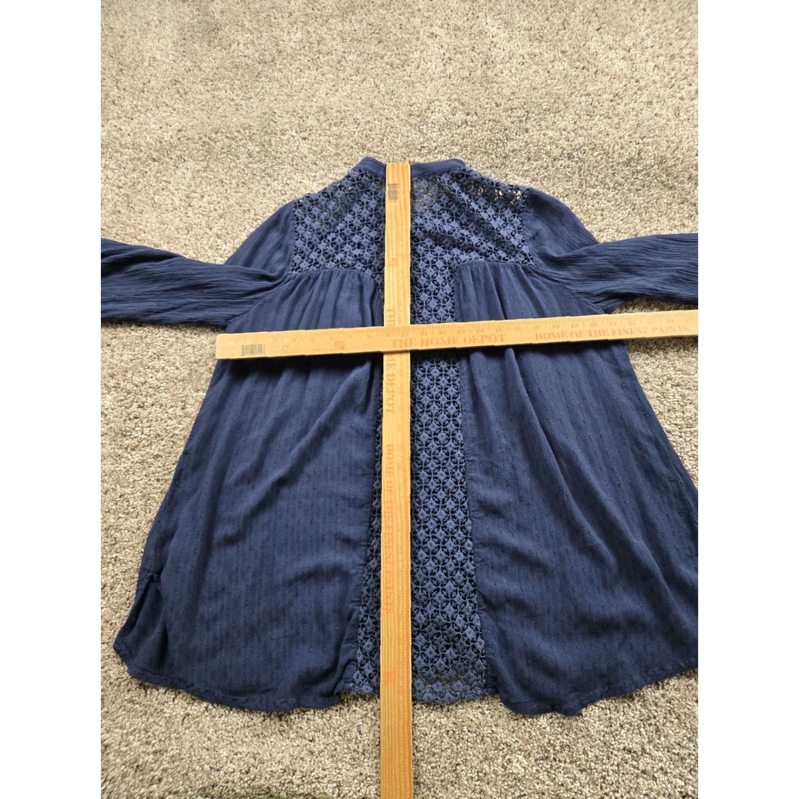 Free People VINTAGE Free People Crochet Tunic Shirt Womens Medium Blue Button Up Long Sleeve Flowy Size M / US 6-8 / IT 42-44 - 7 Thumbnail