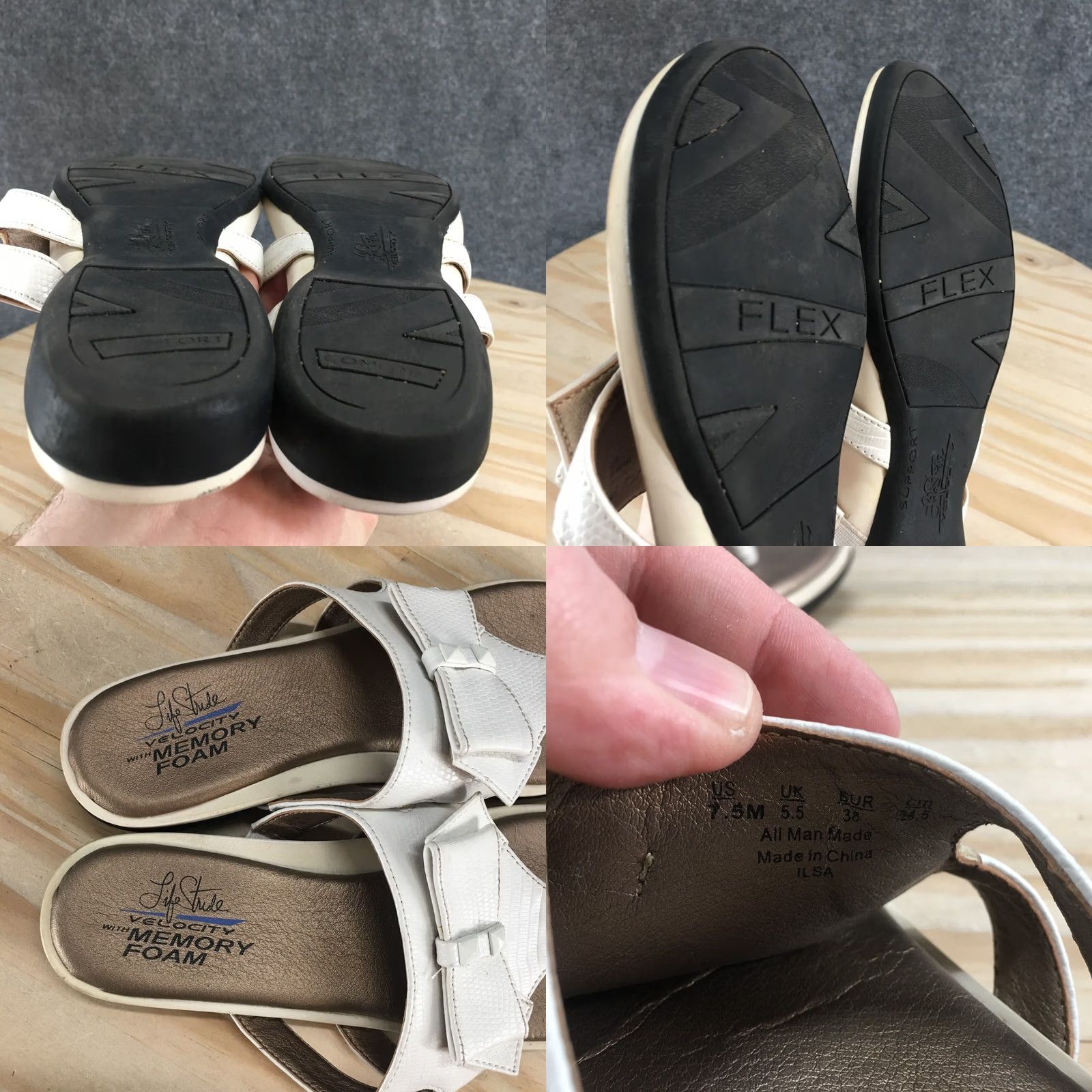 Vintage LifeStride Sandals Womens 7.5 M Ilsa Thong White Faux Leather Toe-Post Comfort Shoes Size US 8 / IT 38 - 9 Thumbnail