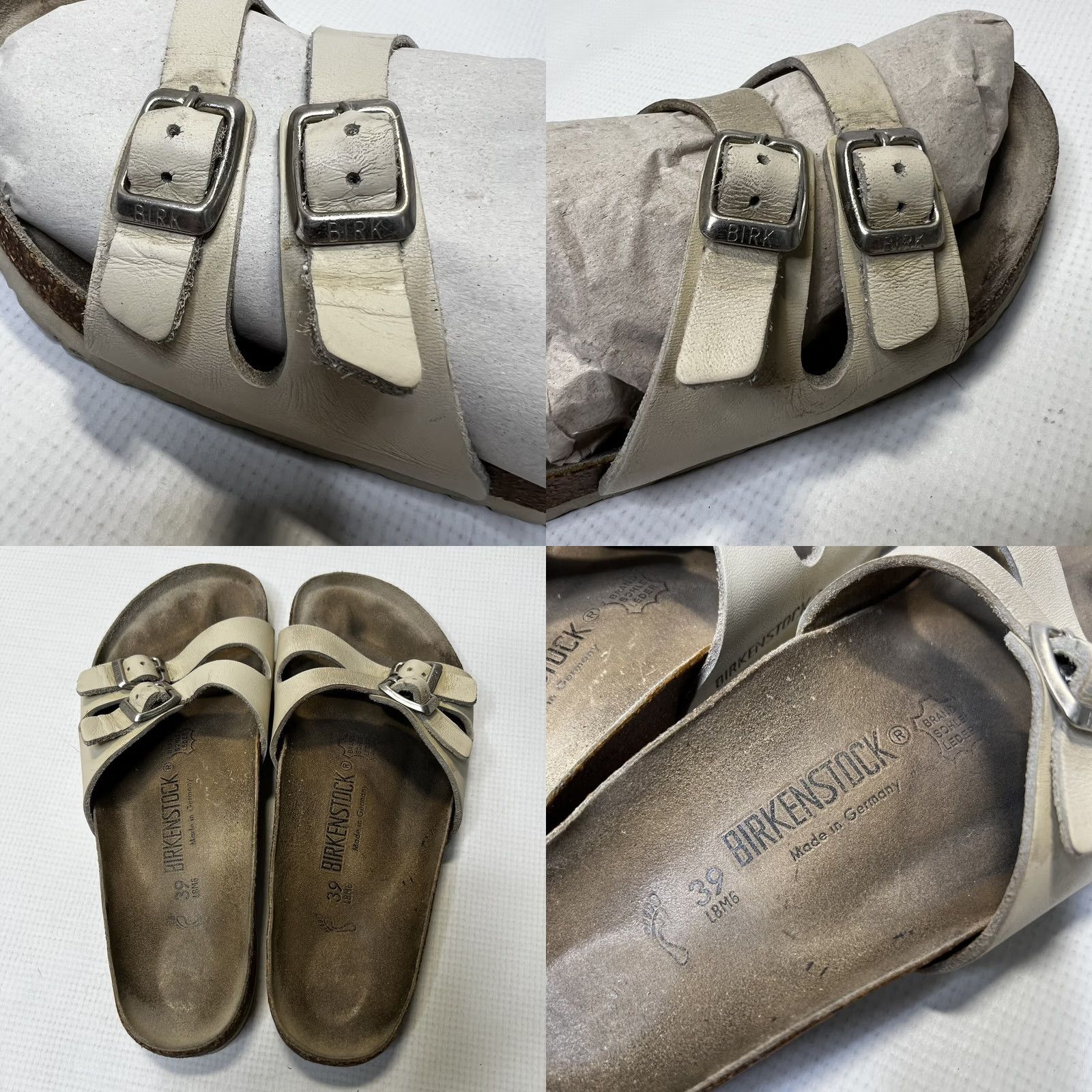 Birkenstock Birkenstock Unisex Ibiza Cream Leather Slip On Sandals Size EU 39 L8 M6 Size US 8 / IT 38 - 8 Thumbnail