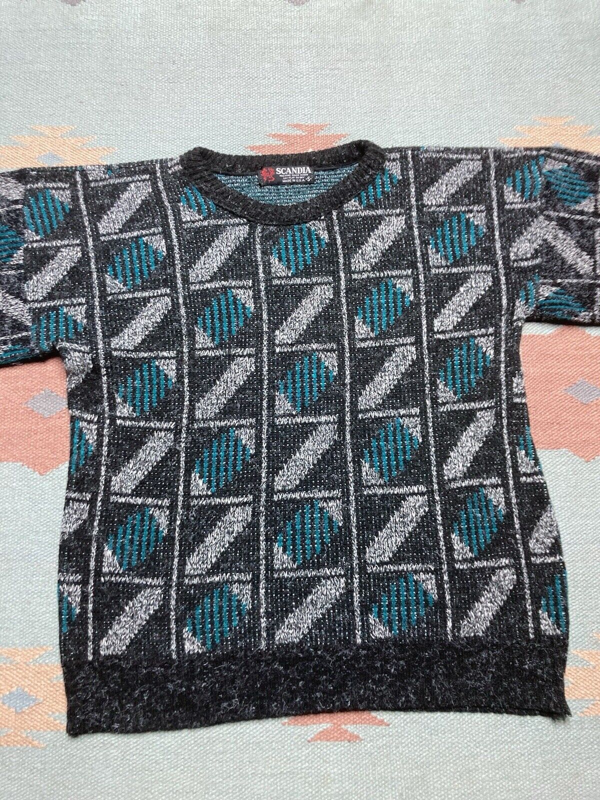 Vintage VTG 90s knit sweater crewneck abstract windowpane small Size US S / EU 44-46 / 1 - 2 Thumbnail