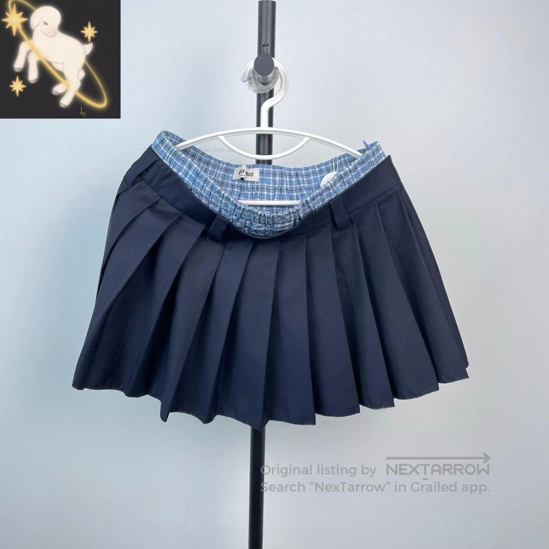 Miu Miu Miu Miu Navy Blue Plaid Pleated Skirt| Size 37" - 1 Thumbnail