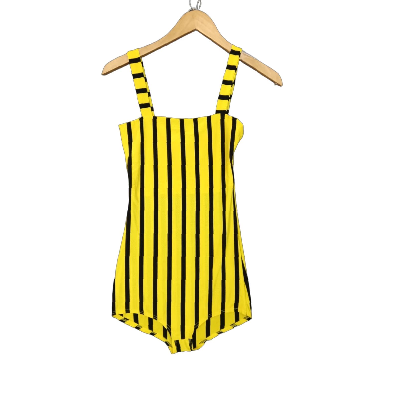 Vintage Codigo Women's One Piece Swimsuit Street Striped Black Yellow S Size ONE SIZE - 1 Thumbnail
