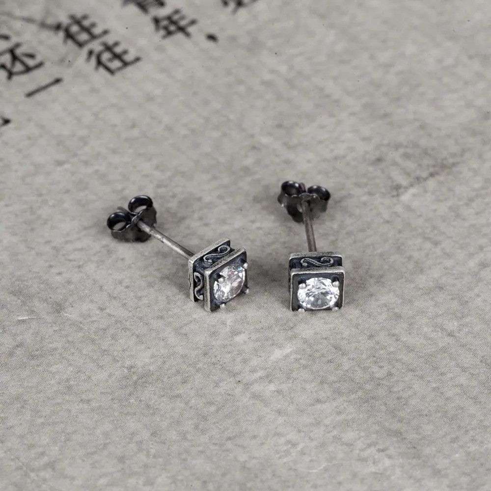 Jewelry Square Four Zircon Stud Earring 925 Sterling Silver Ear Gift Size ONE SIZE - 5 Thumbnail