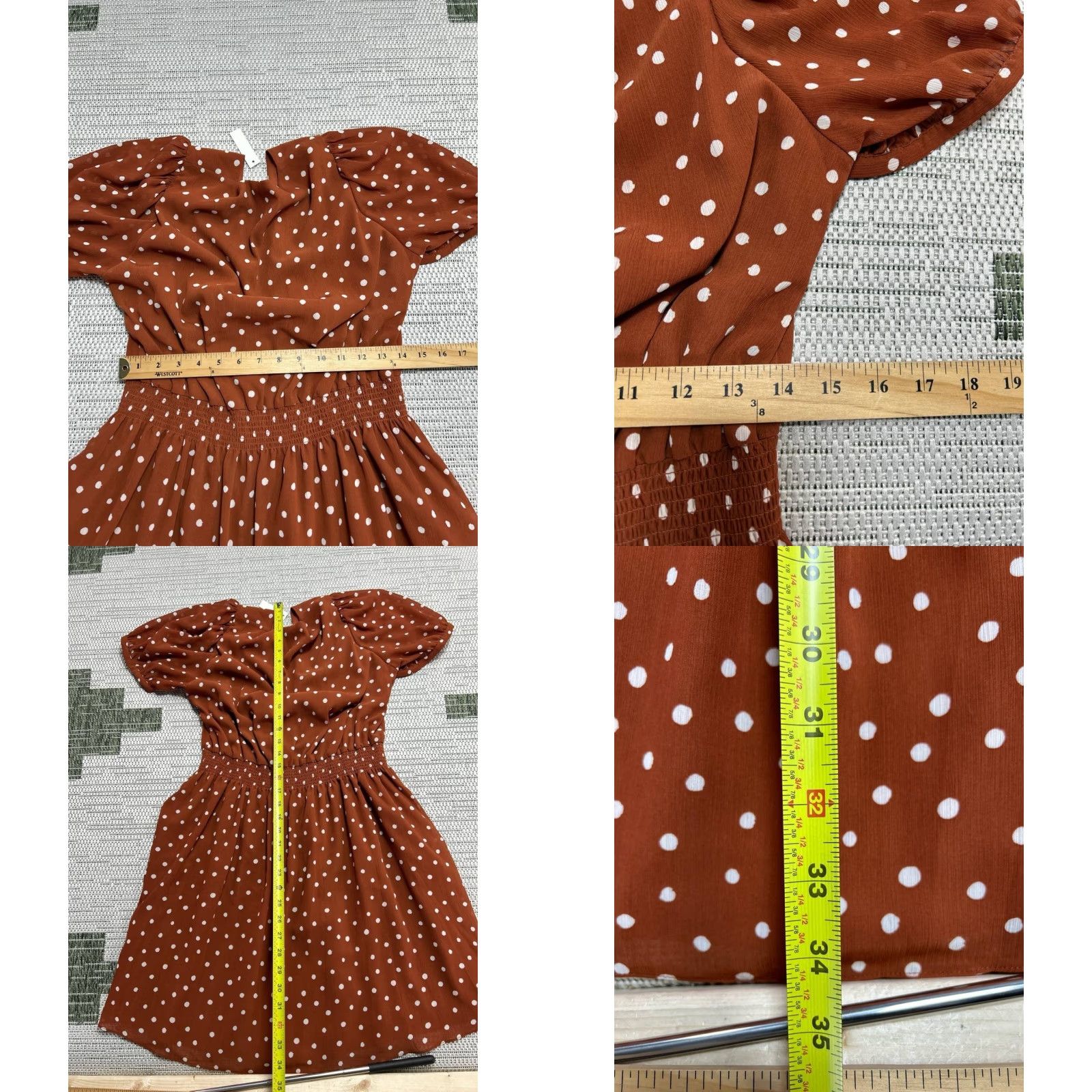 Madewell Madewell Smocked Waist Mini Dress Womens L Brown Inkspot Dots Casual New Size L / US 10 / IT 46 - 8 Thumbnail