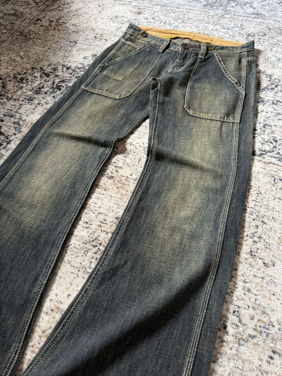 Hysteric Glamour Back Number Japan Mud Wash Patina Fade Baker Flared Jeans Size US 29 - 8 Thumbnail