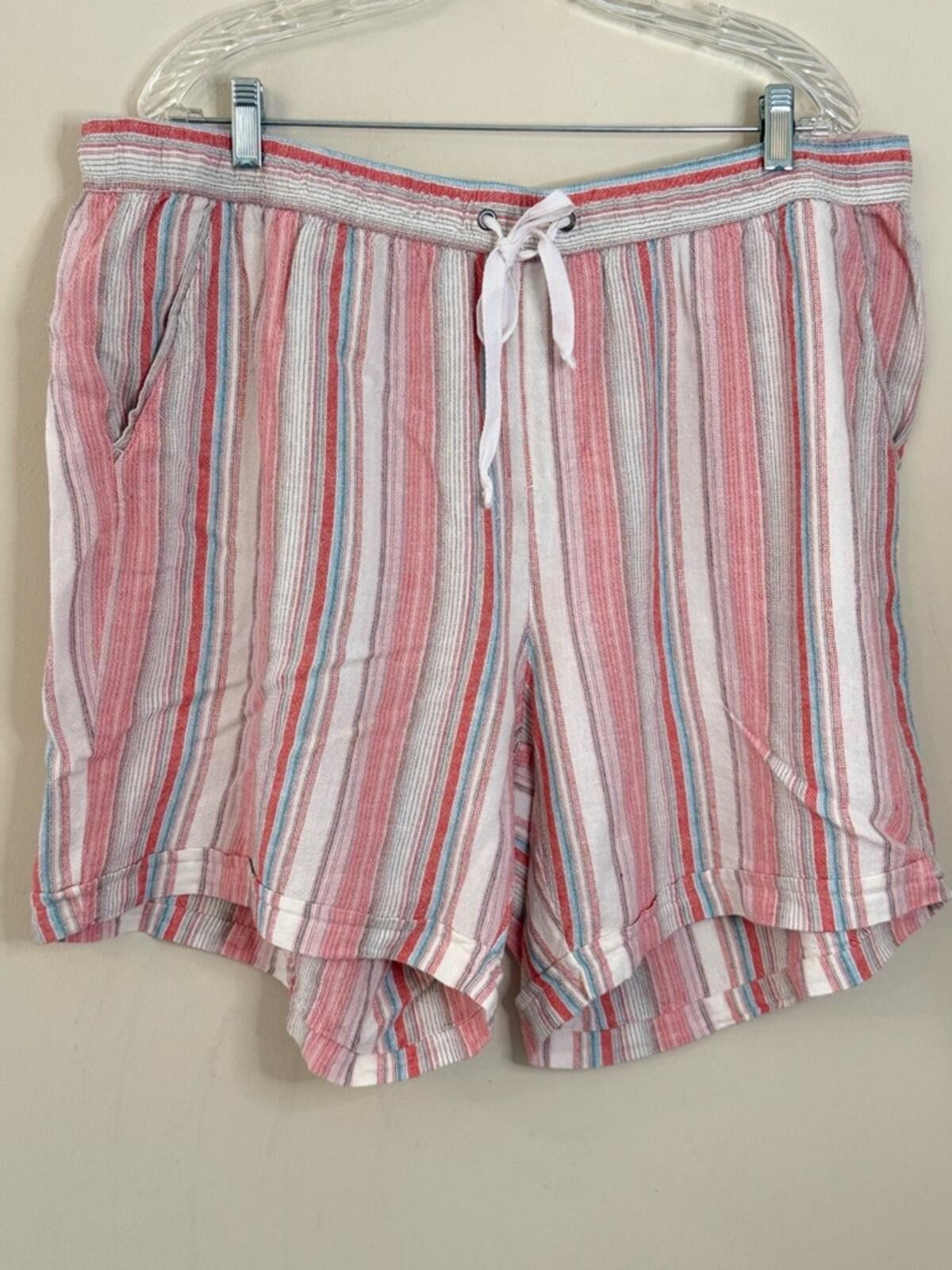 Death Before Dishonor Dash pink stripe linen elastic drawstring shorts plus SZ 1X Size 40" / US 18 - 1 Thumbnail