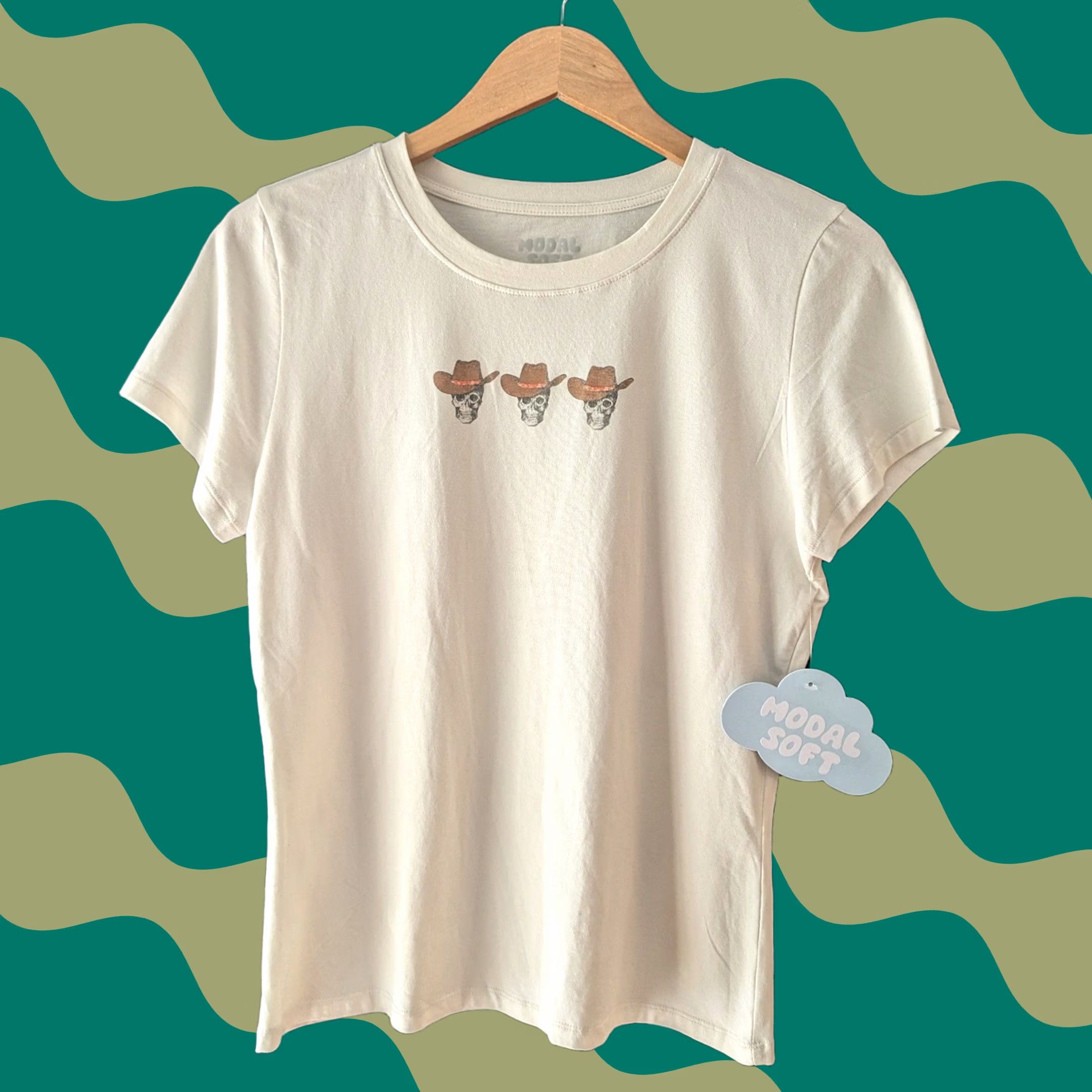 Vintage MODAL SOFT T-Shirt Skull Cowboy Hat Cream Short Sleeve Women's XL Size 40" / US 18 - 1 Thumbnail
