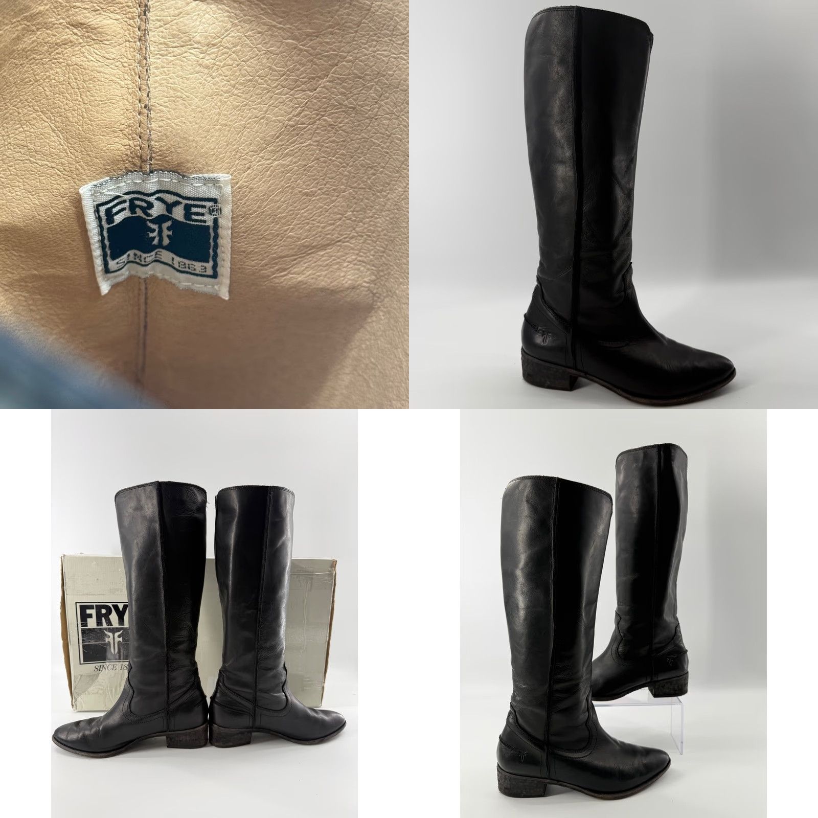 Frye Frye Ray Seam Tall Boots Leather Knee High Pointed Toe Block Heel 9M Black Women Boots with Box Size US 9 / IT 39 - 8 Thumbnail