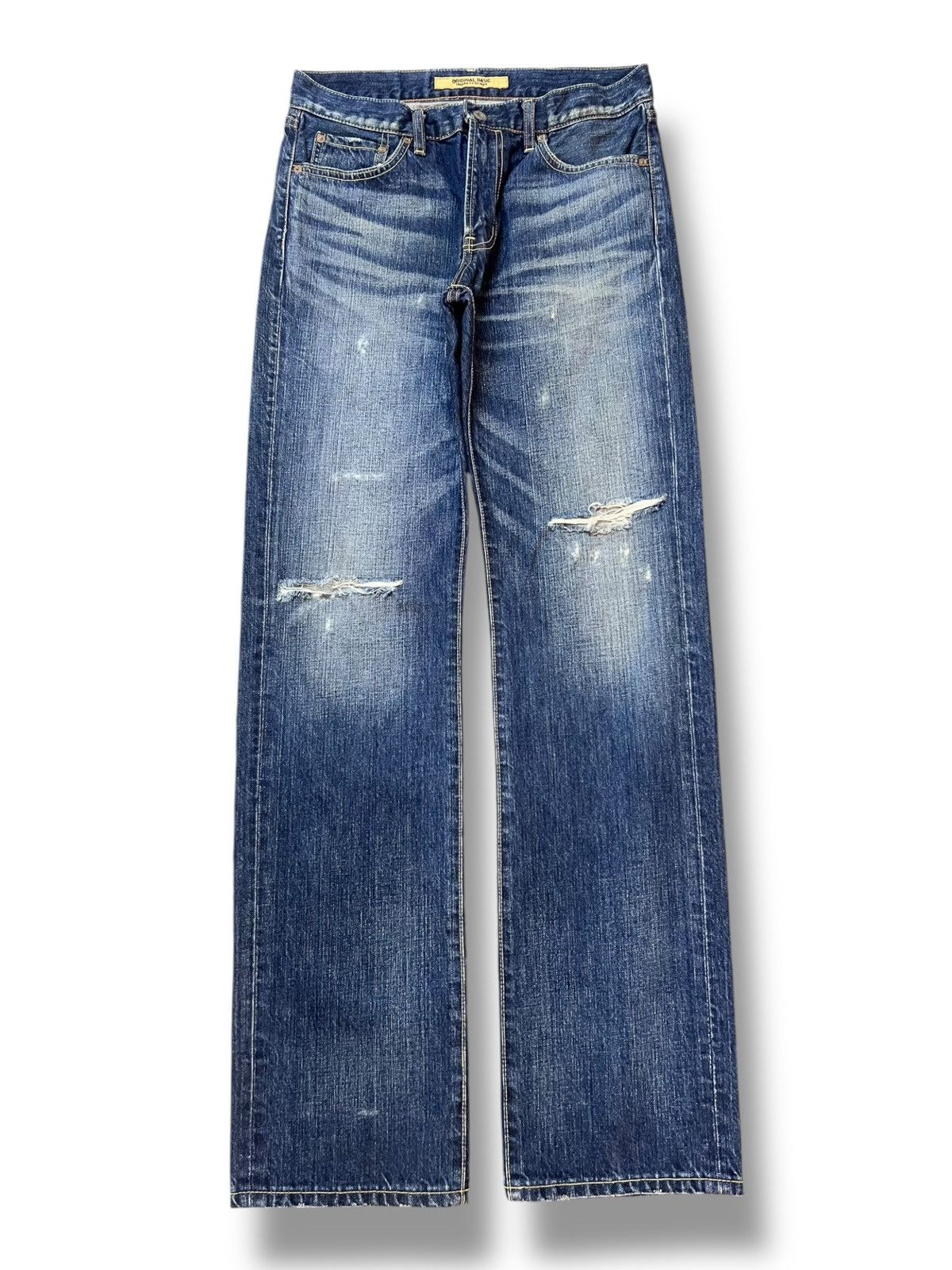Uniqlo Uniqlo S-002 - Faded Blue Wash, Distressed Straight Jeans Size US 32 / EU 48 - 1 Thumbnail