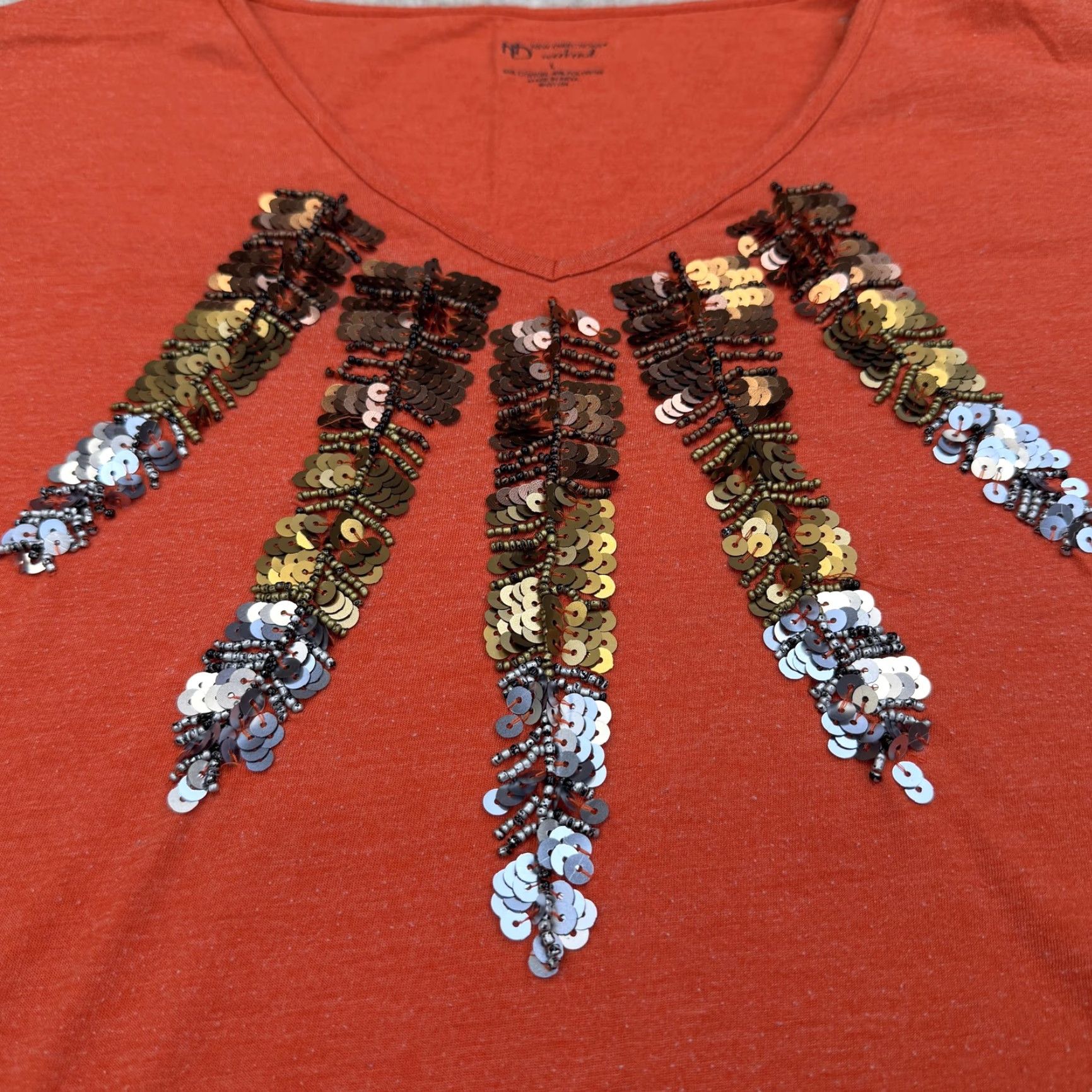 Vintage New Directions Weekend Shirt Womens Large Orange Sequin V-Neck Dolman Knit Top Size L / US 10 / IT 46 - 4 Thumbnail