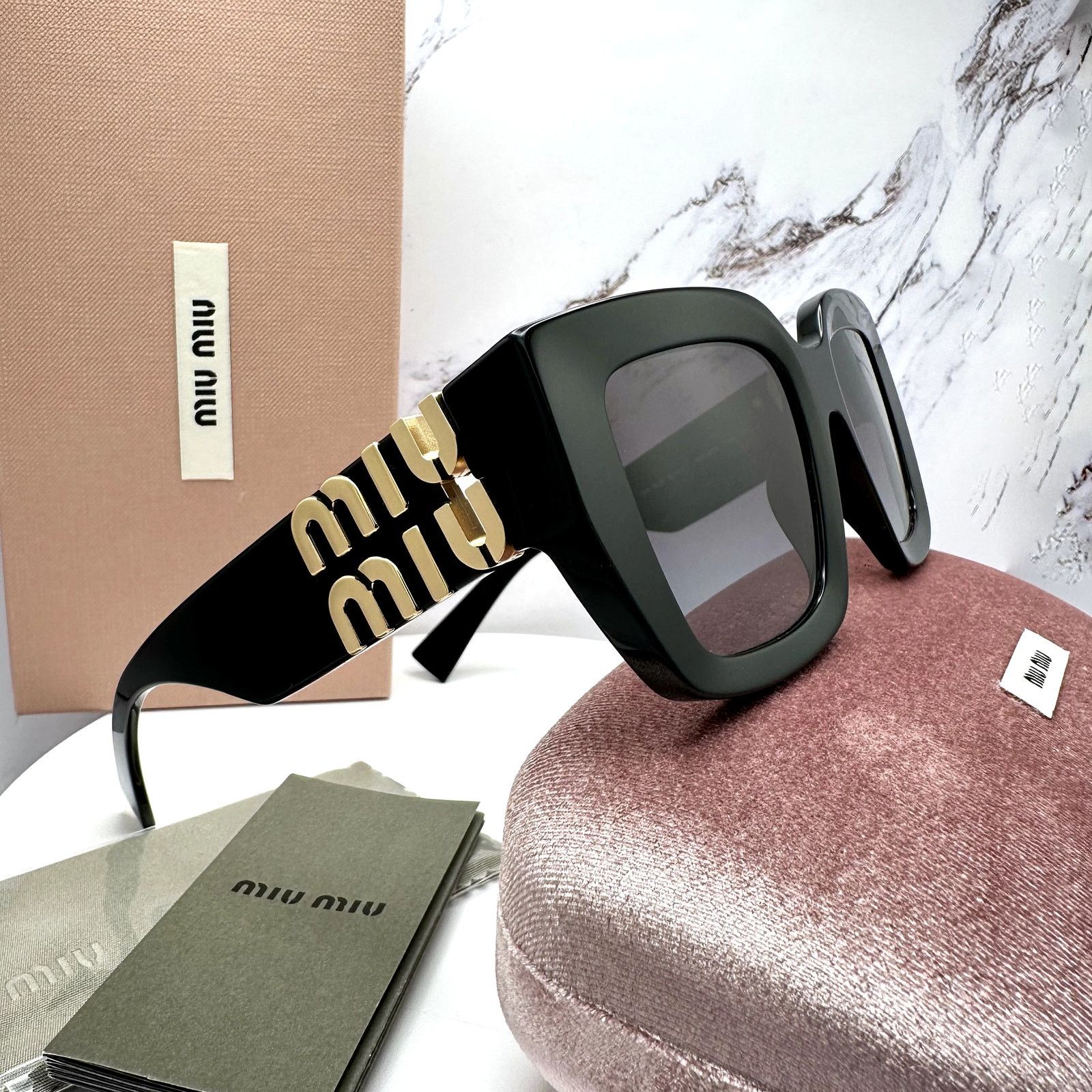 Miu Miu New MIU MIU Sunglasses Black Square Gold Metal Authentic Size ONE SIZE - 9 Thumbnail