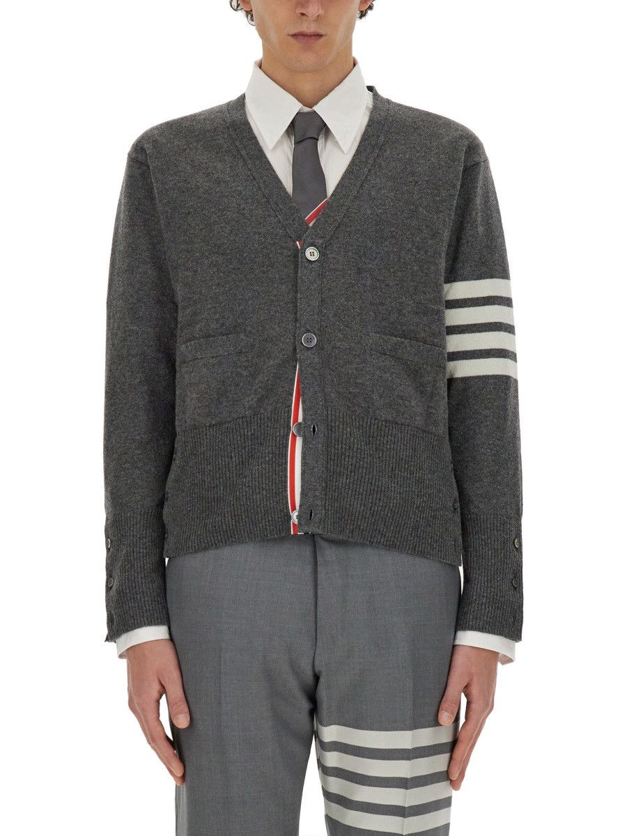 Thom Browne THOM BROWNE V-NECK CARDIGAN - GREY (JP 5) Size US XXL / EU 58 / 5 - 1 Thumbnail
