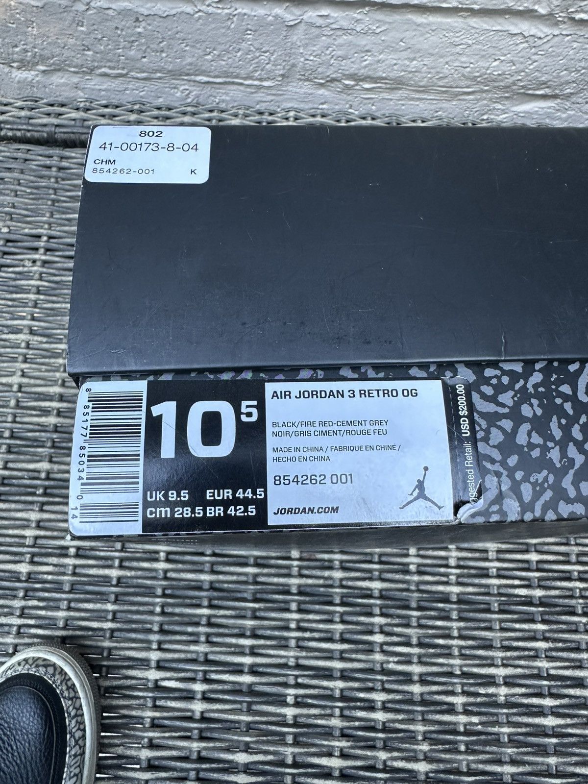 Jordan Brand Jordan 3 Black Cement 2018 Size US 10.5 / EU 43-44 - 9 Thumbnail