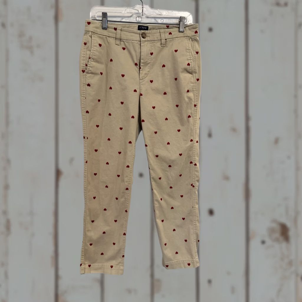 J.Crew VINTAGE? J.CREW Women’s High-Rise Girlfriend Chino Pants tan khaki w red hearts sz 4 Size 27" / US 4 / IT 40 - 1 Thumbnail