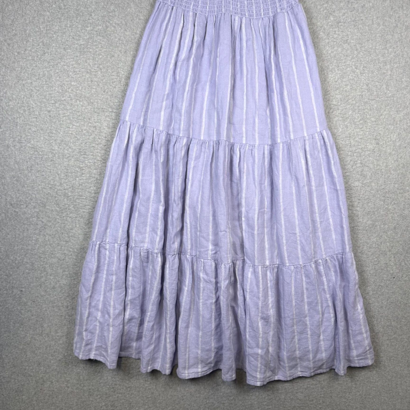 Madewell Madewell Dress Linen-Blend Lucie Tie-Strap Tiered Midi Dress lavender stripe pattern s Blue S Womens Regular A-Line Midi Size S / US 4 / IT 40 - 2 Thumbnail