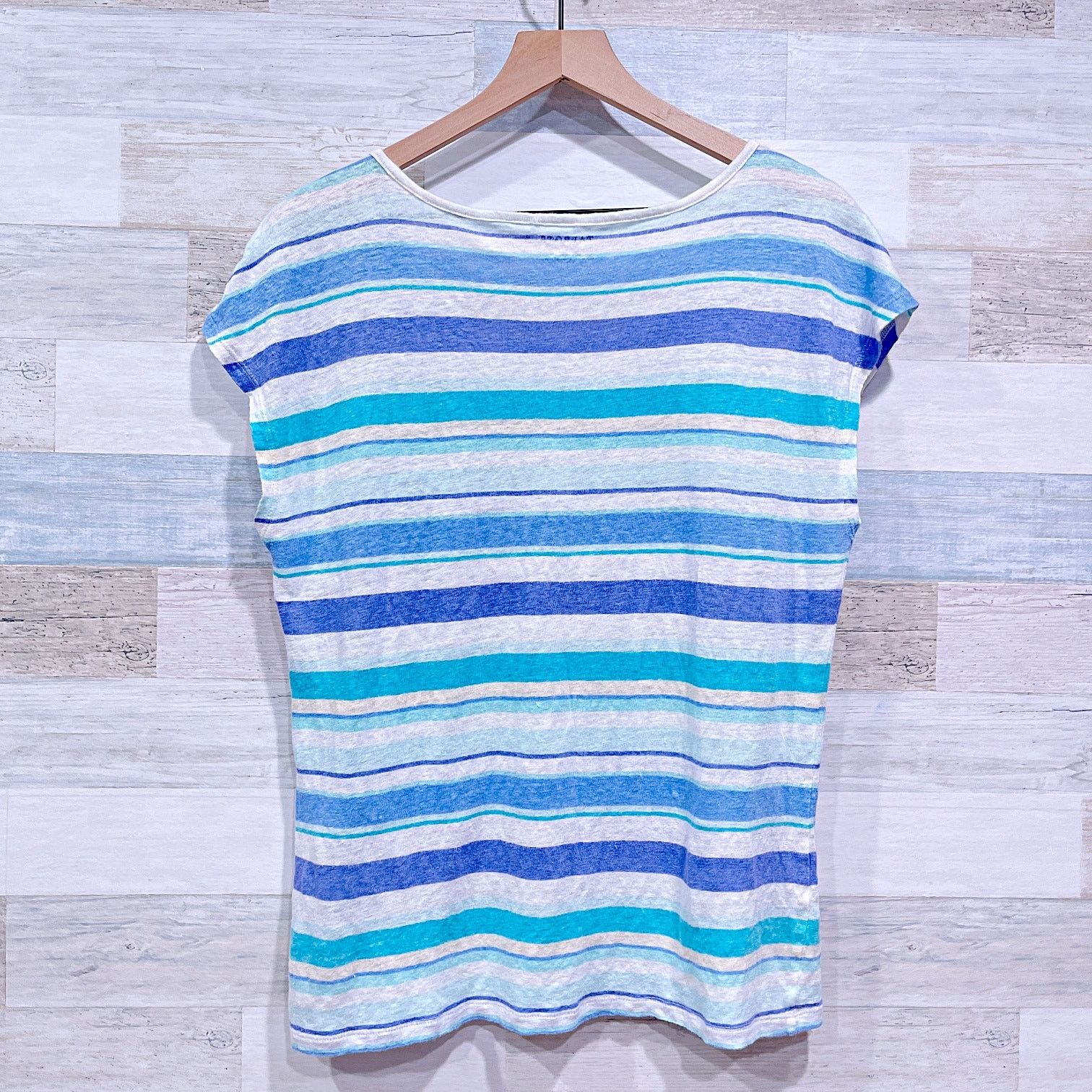 Other Talbots 100% Linen Slub Knit Tee White Blue Stripe Cap L Size L / US 10 / IT 46 - 3 Thumbnail
