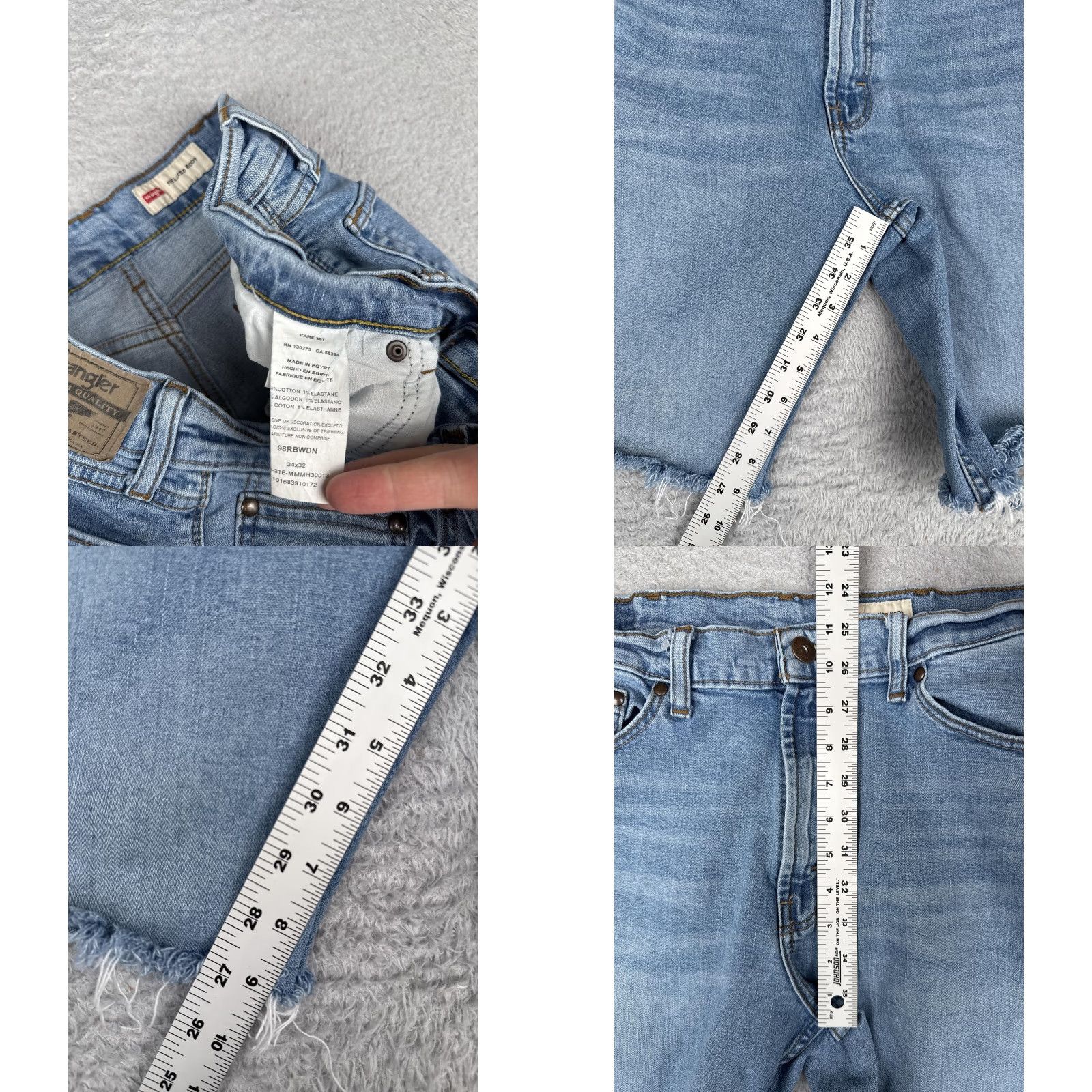 Wrangler Wrangler Denim Shorts Mens 34x9 Blue Relaxed Boot Cutoff Raw Hem Frayed Stretch Bermuda Shorts - 5-Pocket Size US 34 / EU 50 - 8 Thumbnail