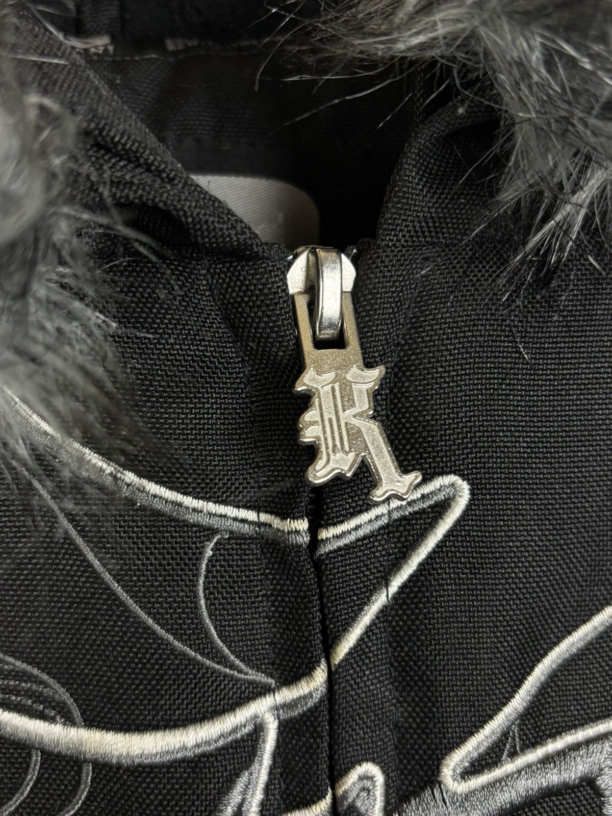 Karl Kani 00s Vintage Karl Kani Y2K Fur Hood Bomber Jacket Black S Size US S / EU 44-46 / 1 - 3 Thumbnail