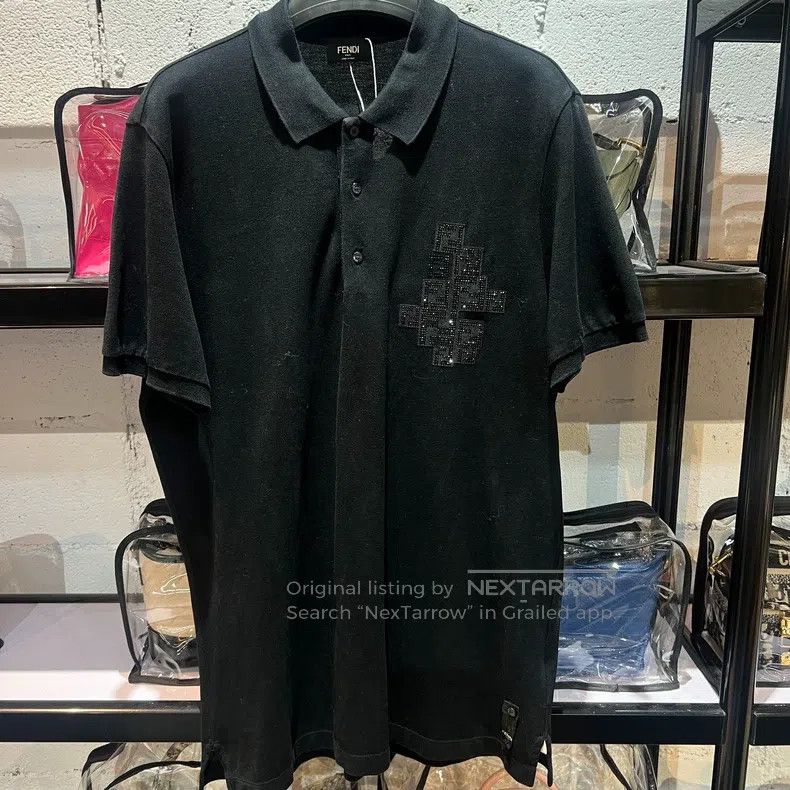 Fendi Fendi Black short-sleeved Polo shirt, sparkling double F l Size US L / EU 52-54 / 3 - 1 Thumbnail