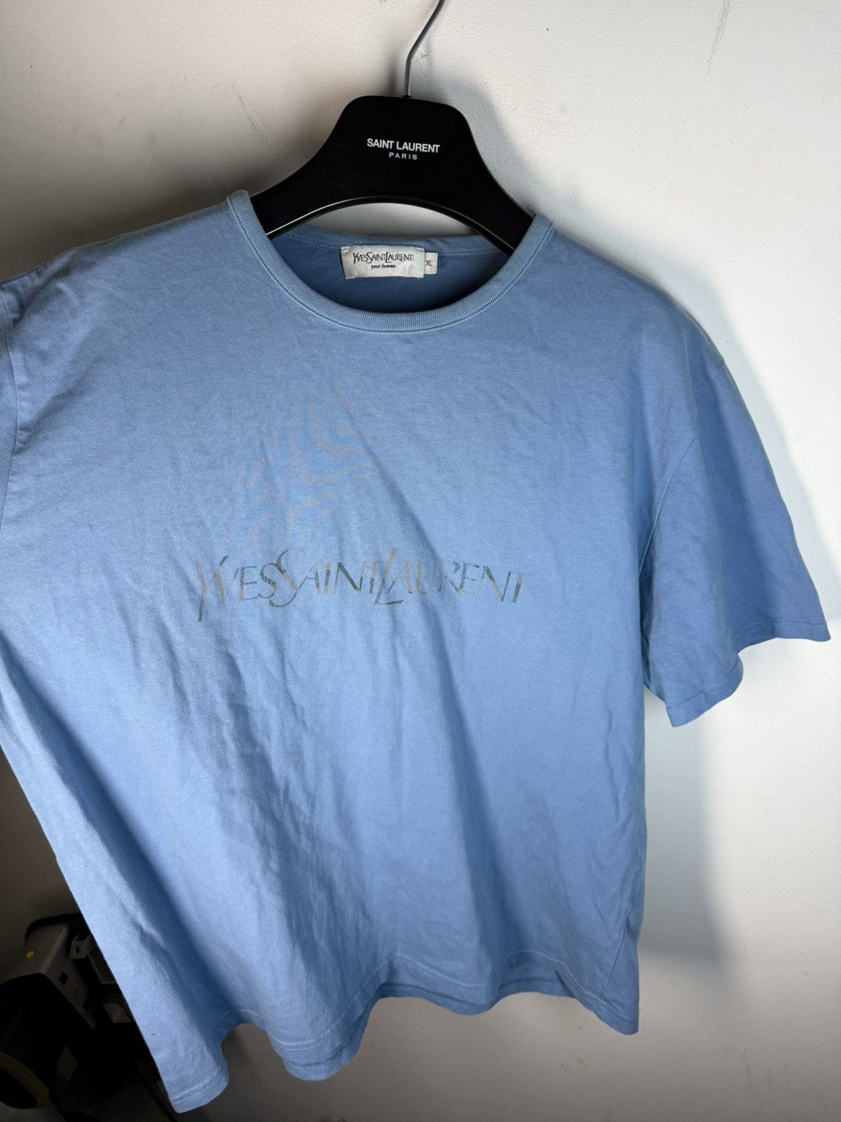 Yves Saint Laurent Blue YSL T-shirt Big Logo YSL Shirt Size US L / EU 52-54 / 3 - 10 Thumbnail