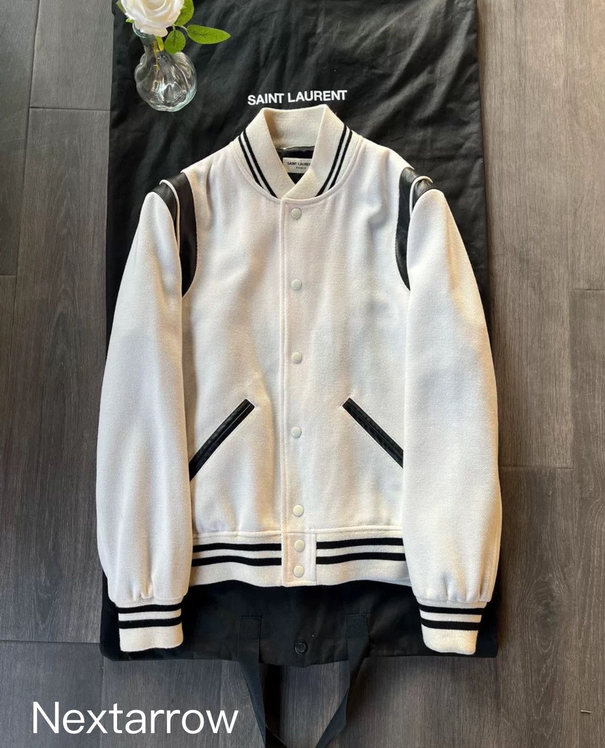 Saint Laurent Paris × Yves Saint Laurent Saint Laurent SLP22FW white patchwork Teddy baseball jacket Size US L / EU 52-54 / 3 - 1 Thumbnail