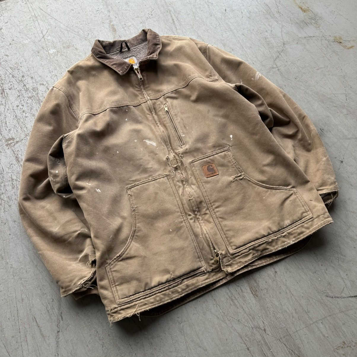 Carhartt × Vintage Carhartt Tan Distressed Faded Jacket Workwear Sz L Size US L / EU 52-54 / 3 - 2 Thumbnail