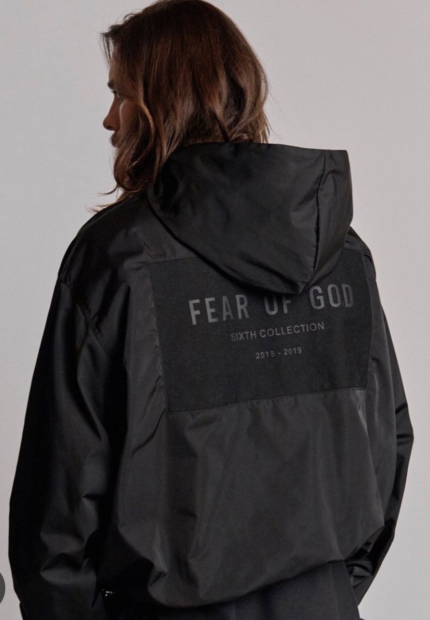 image of Fear Of God Sixth Collection Black Nylon Hooded Jacket Xl, Men's