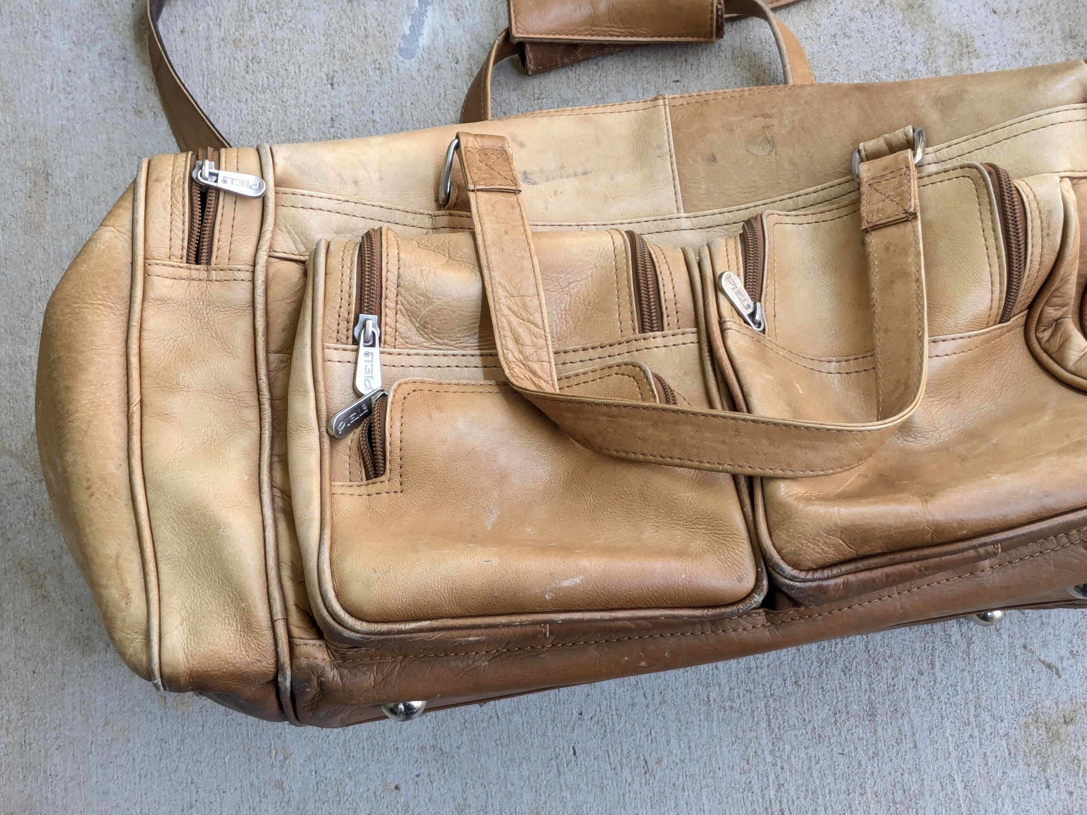 Genuine Leather Vintage Leather Duffle Bag Tan Brown Satchel Zip Travel Size ONE SIZE - 2 Thumbnail