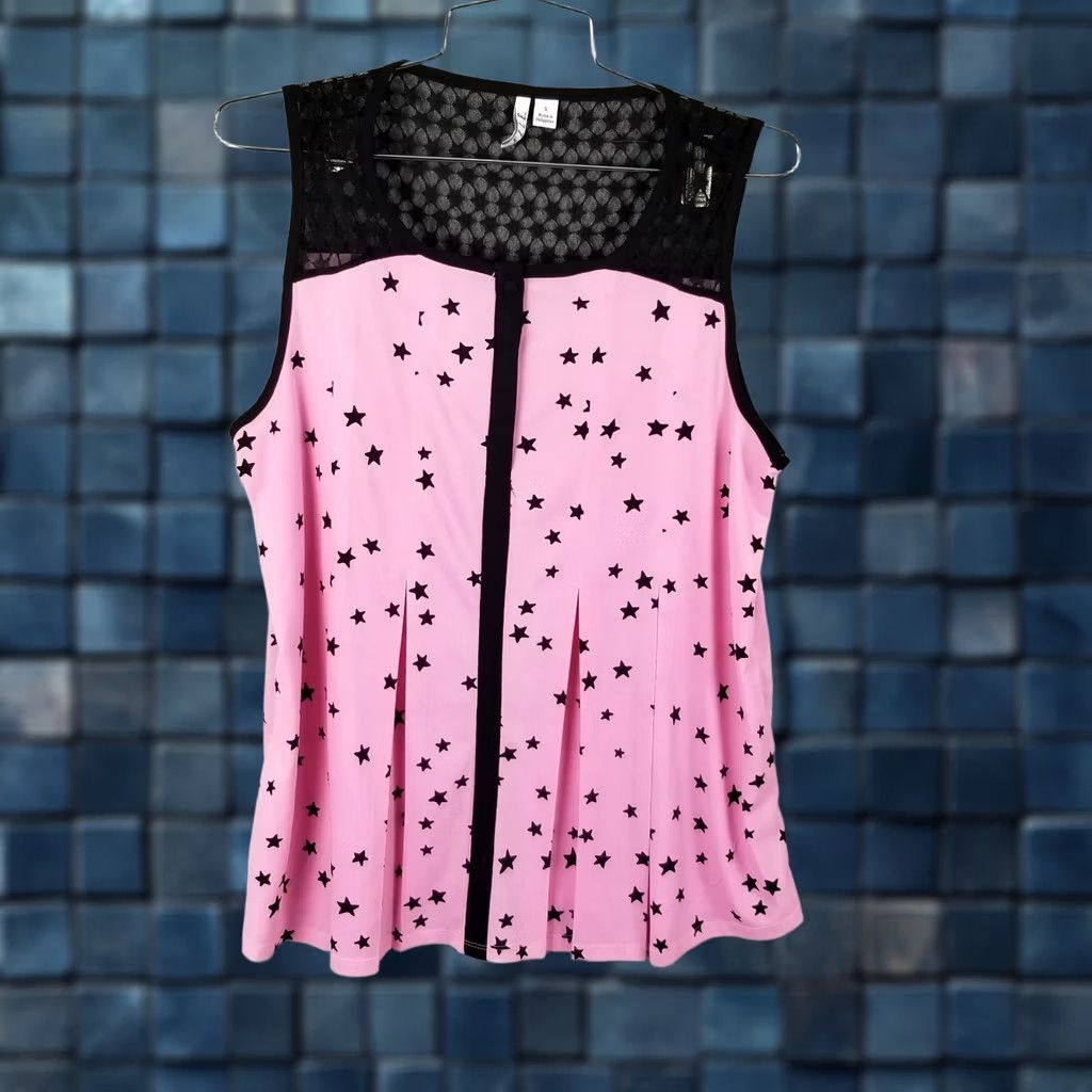 Vintage Elle Tank Shirt Womens Small Pink Star Lace Trim top Size S / US 4 / IT 40 - 1 Thumbnail