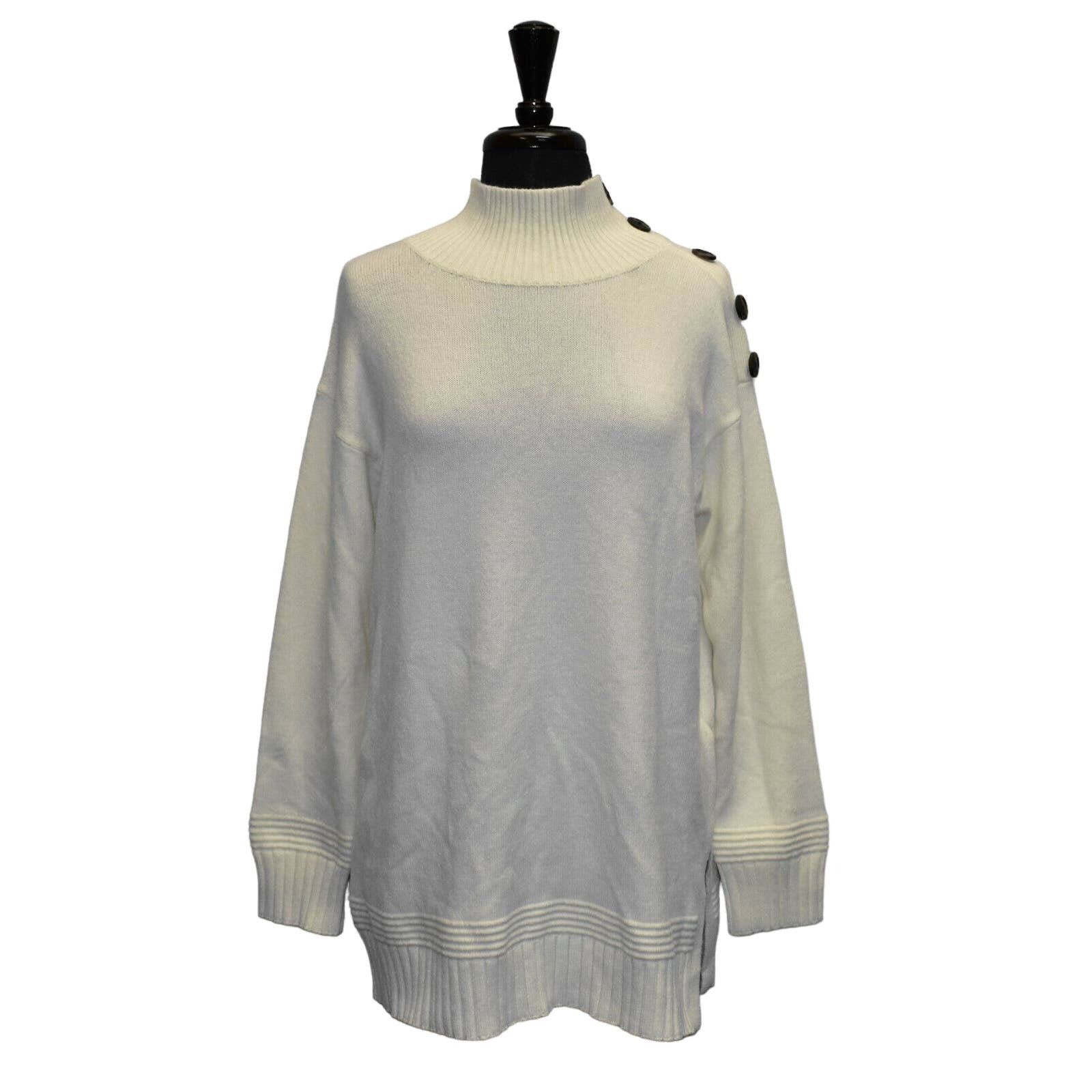 Anthropologie NWT ANTHROPOLOGIE Ivory Buttoned Mockneck Sweater Sz M $98 Size M / US 6-8 / IT 42-44 - 2 Thumbnail