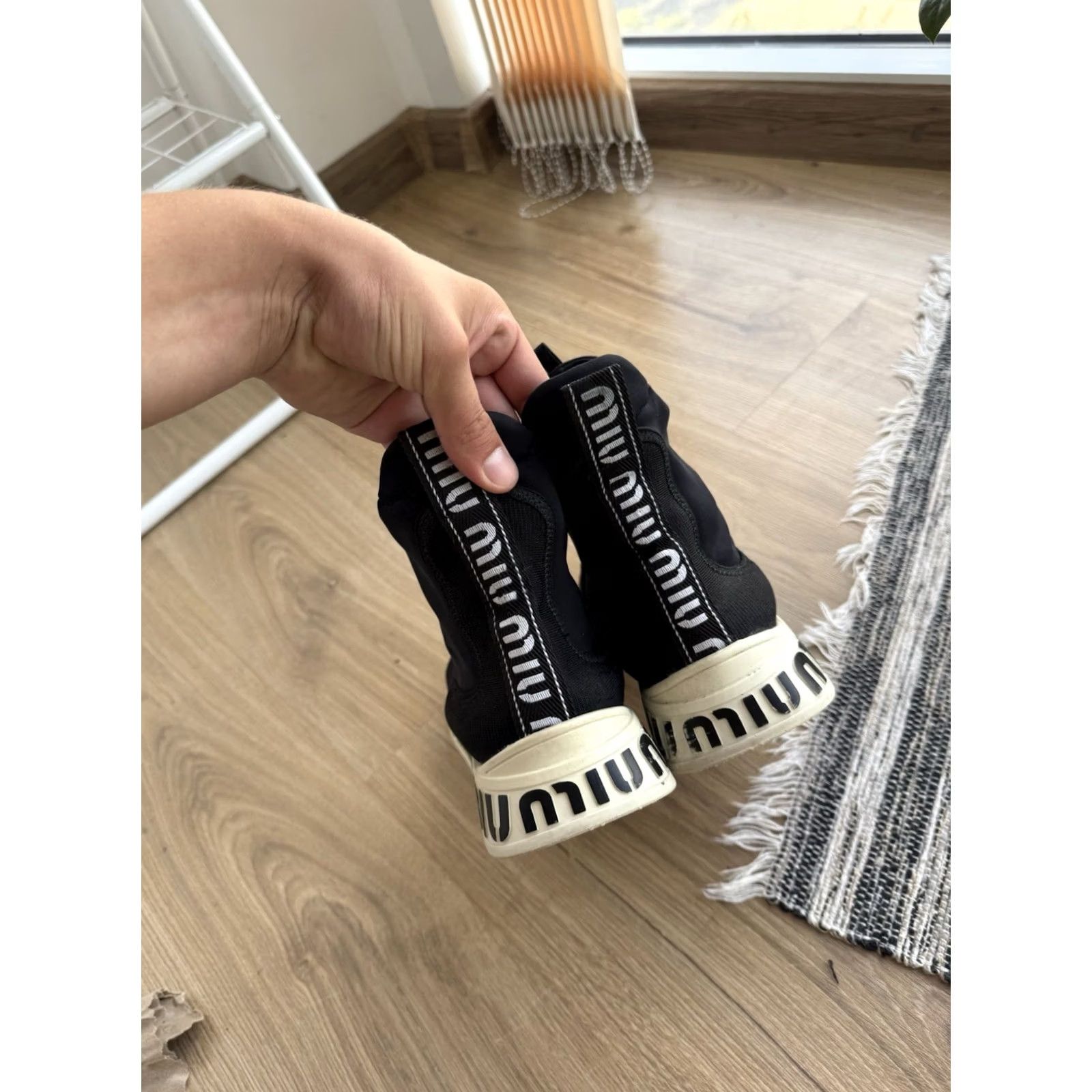 Miu Miu VINTAGE Miu Miu High Top Sneakers Knit Black Shoes 39 US 8.5 Woman Shadow Logo Retro City Avant Garde Size M / US 6-8 / IT 42-44 - 5 Thumbnail