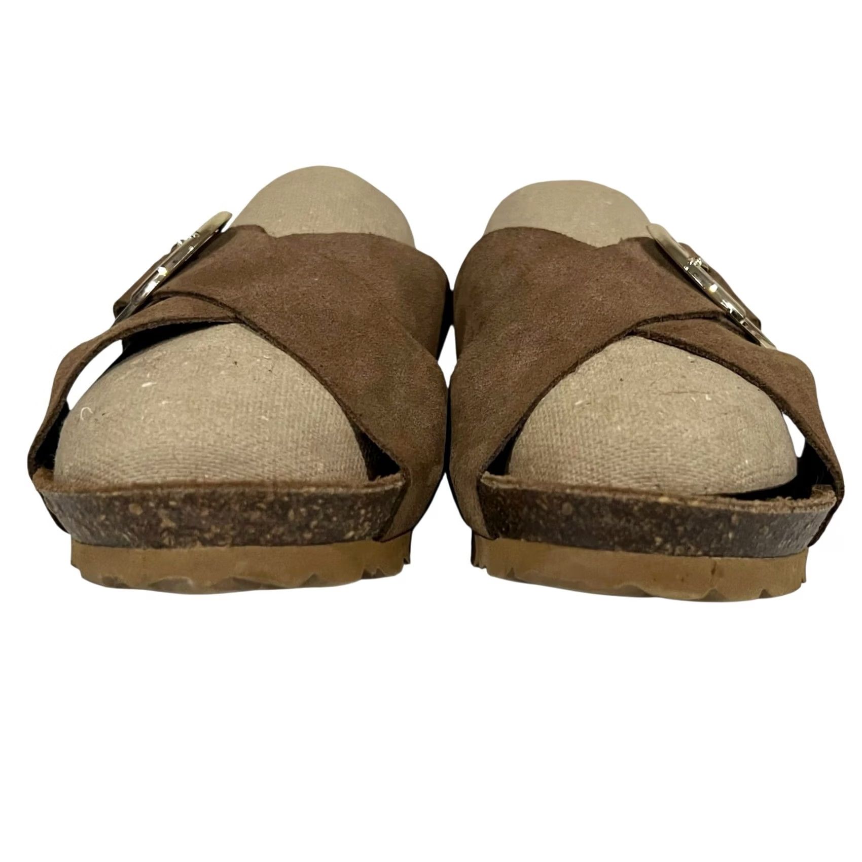 Vintage Yokono Suede Cross Strap Sandals Cork Soles Made In Spain Tan Brown Women 7.5 Slip On Slide Shoes Womens Size US 8 / IT 38 - 6 Thumbnail