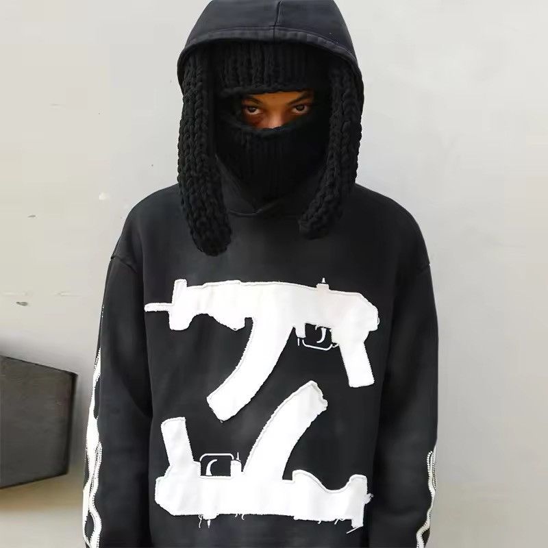 Japanese Brand Ak 47 Black Flame Sleeve Hoodie Graphic Applique Size US XXL / EU 58 / 5 - 5 Thumbnail