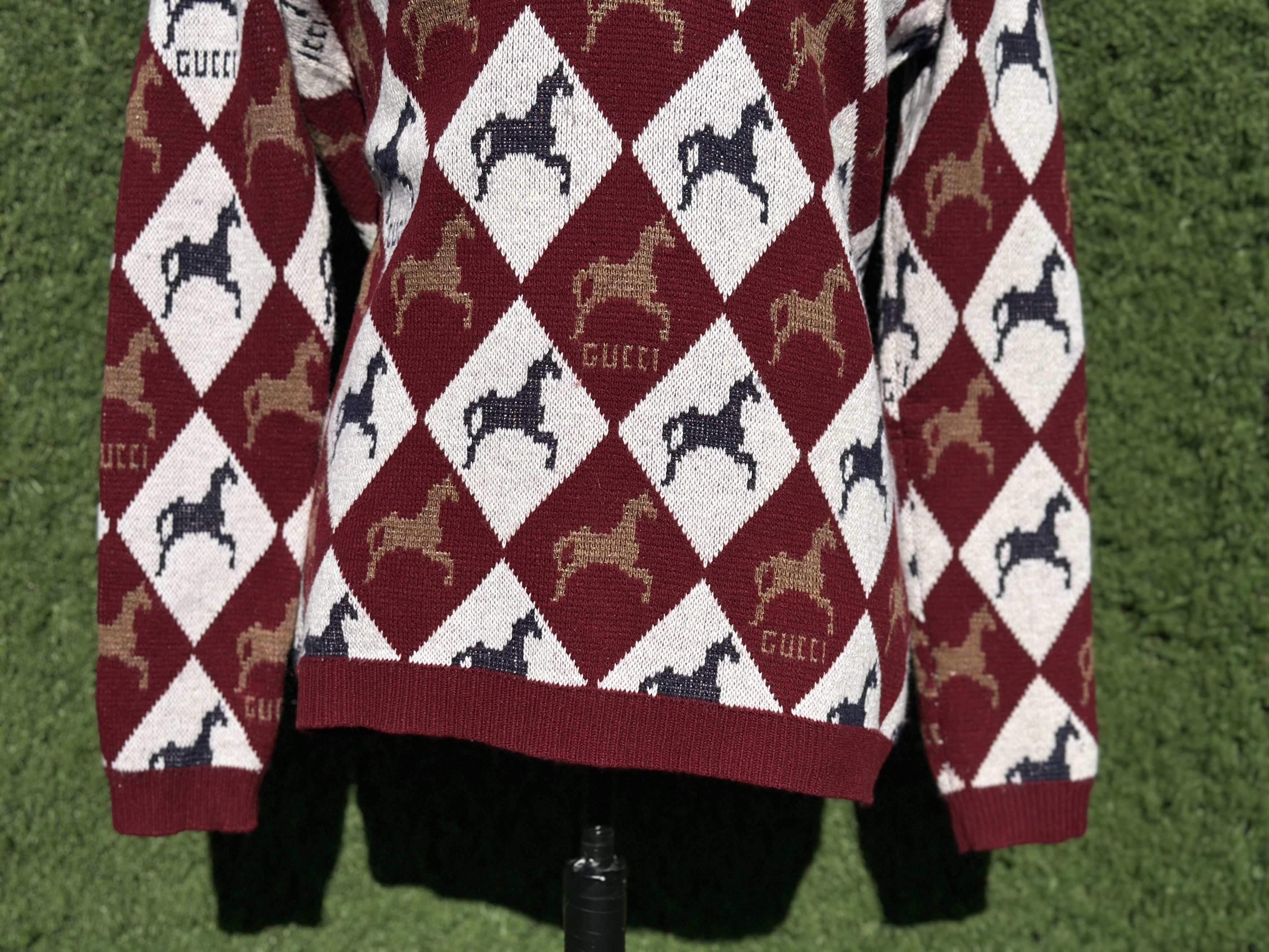 Gucci Rare Gucci Horsebit Argyle Wool Sweater V-Neck Italy Size S Size US S / EU 44-46 / 1 - 8 Thumbnail