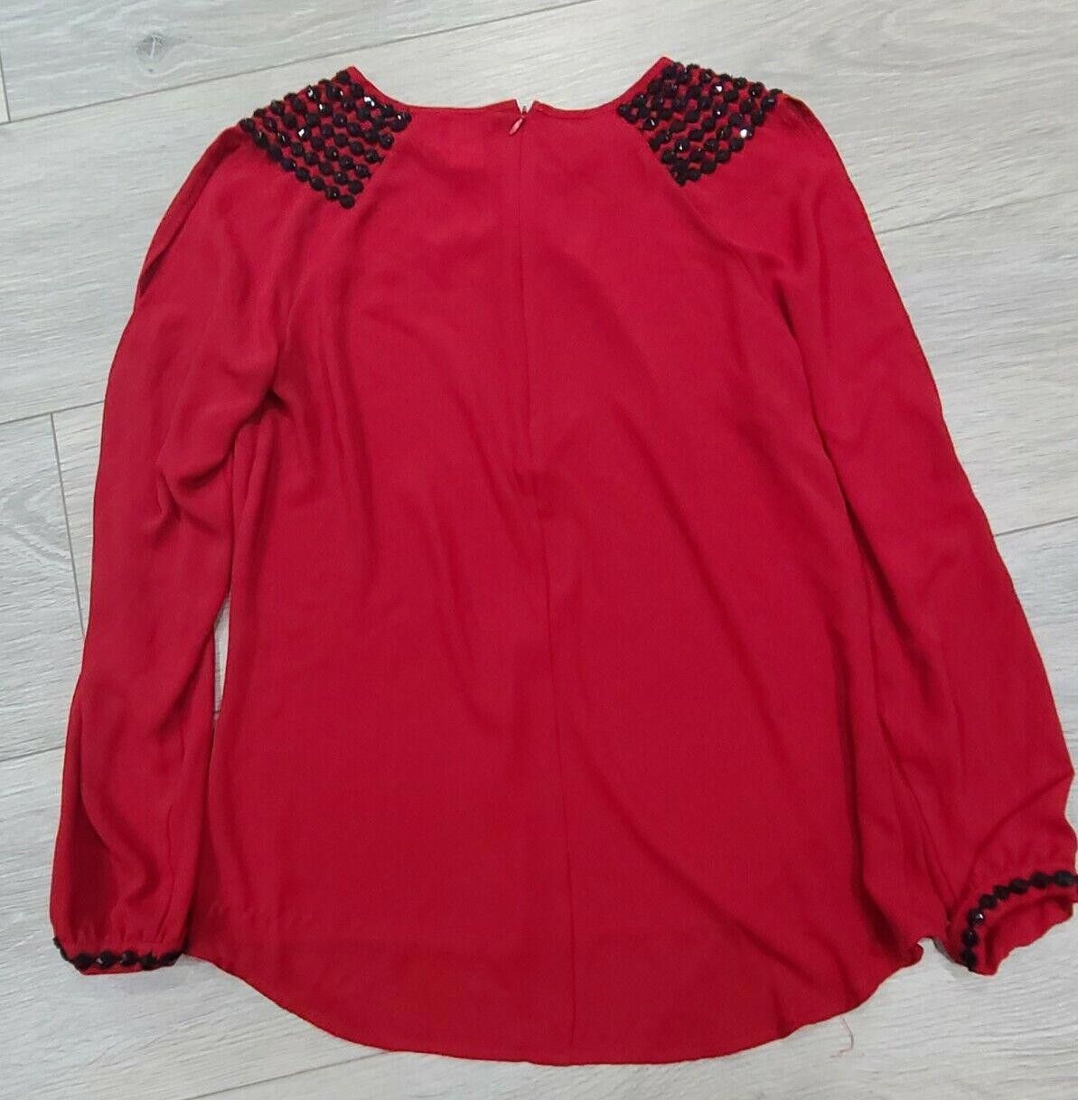 Designer Cache Blouse Medium Red Embellished Double Slit Long Sleeves Size M / US 6-8 / IT 42-44 - 2 Thumbnail