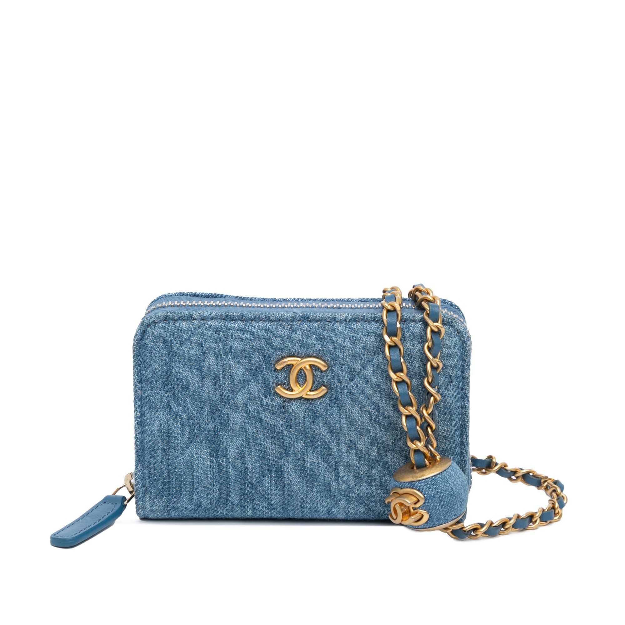 Chanel Chanel Mini Denim Pearl Crush Card Holder On Chain Blue Size ONE SIZE - 1 Thumbnail
