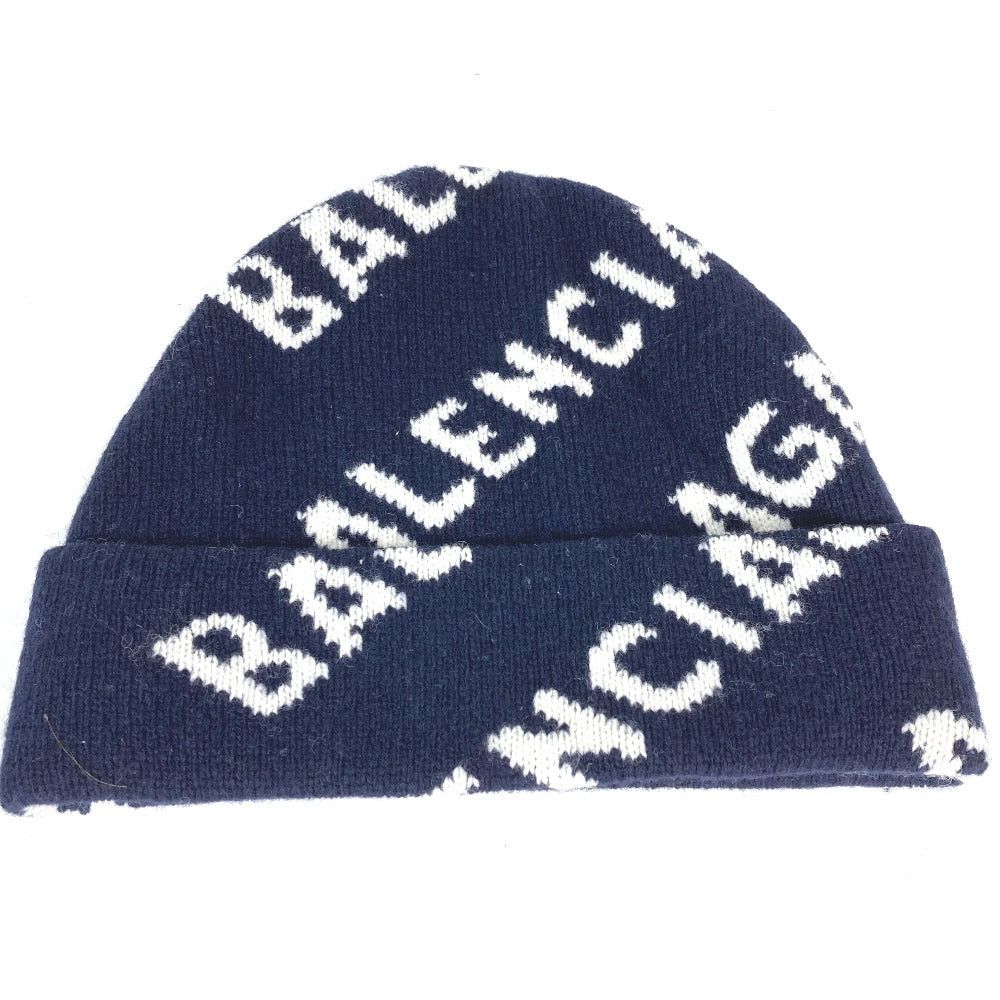 Balenciaga Balenciaga 633717 Logo Beanie Chapeau Knitted Hat Knit Cap Wool Women Navy Size ONE SIZE - 1 Thumbnail