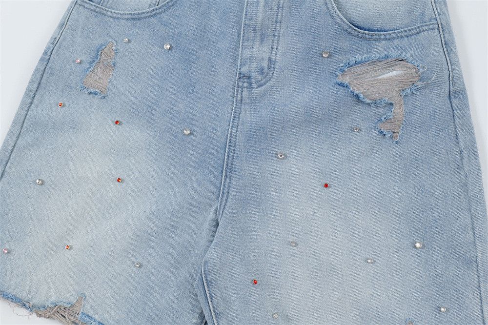 Japanese Brand × Jean Men's punk high street ripped raw edge denim shorts Size US 32 / EU 48 - 6 Thumbnail